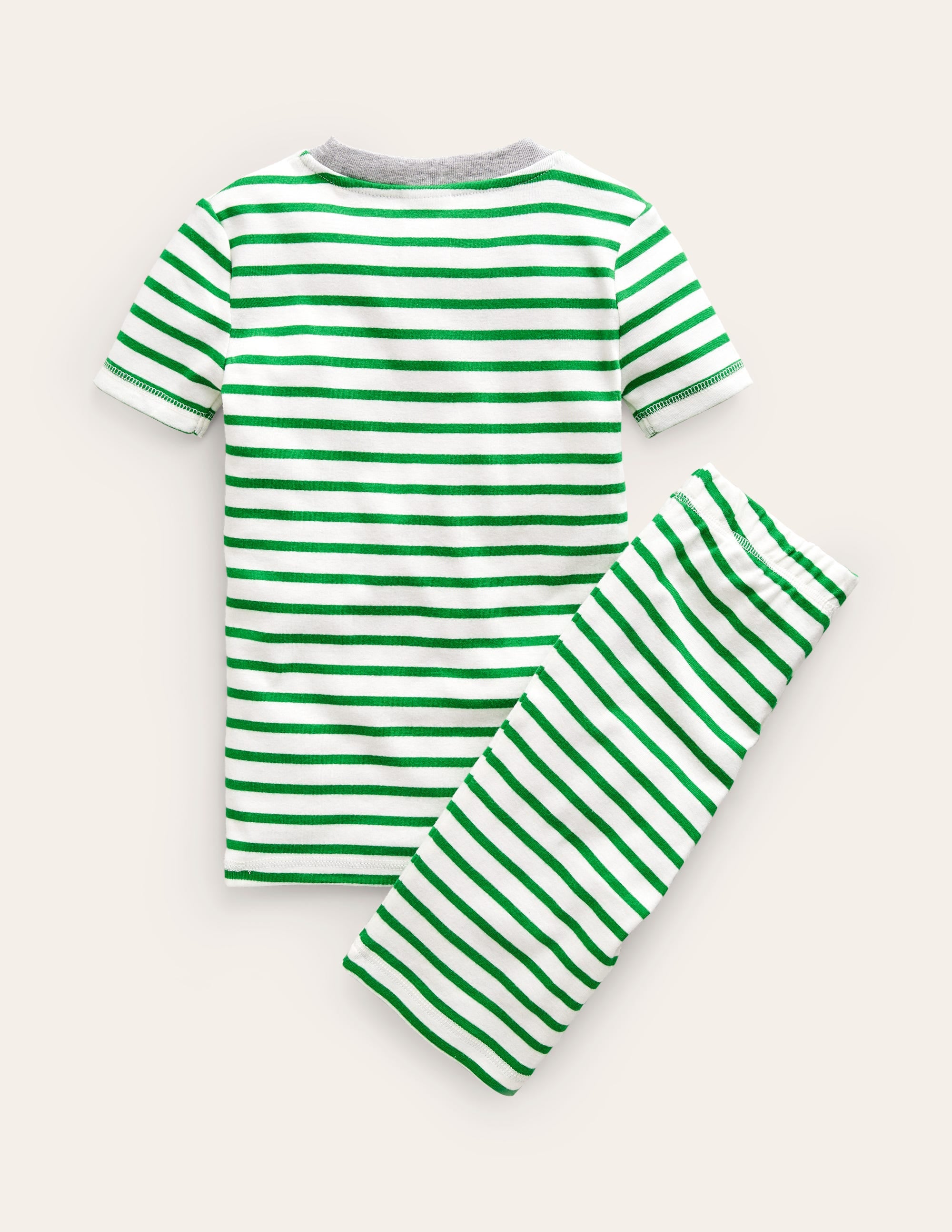 Pyjama court rayé et douillet-Marinière ivoire/vert - Image 2