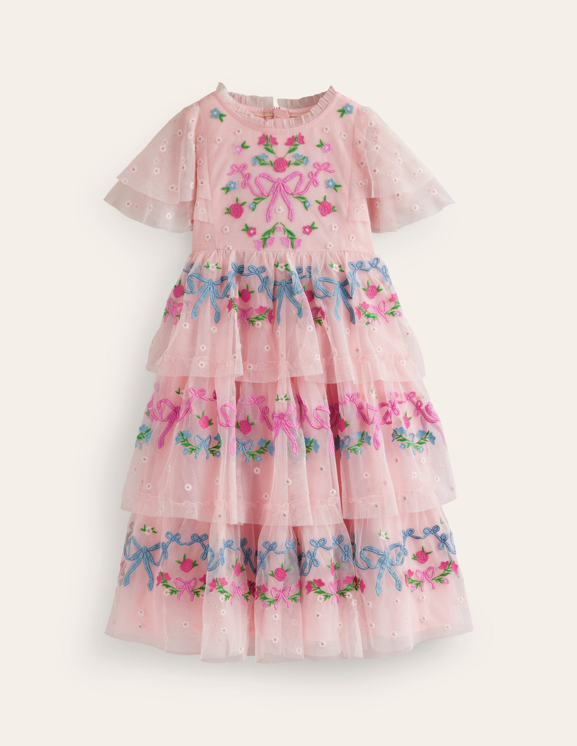Robe brodée en tulle-Rose Provence poudré-1