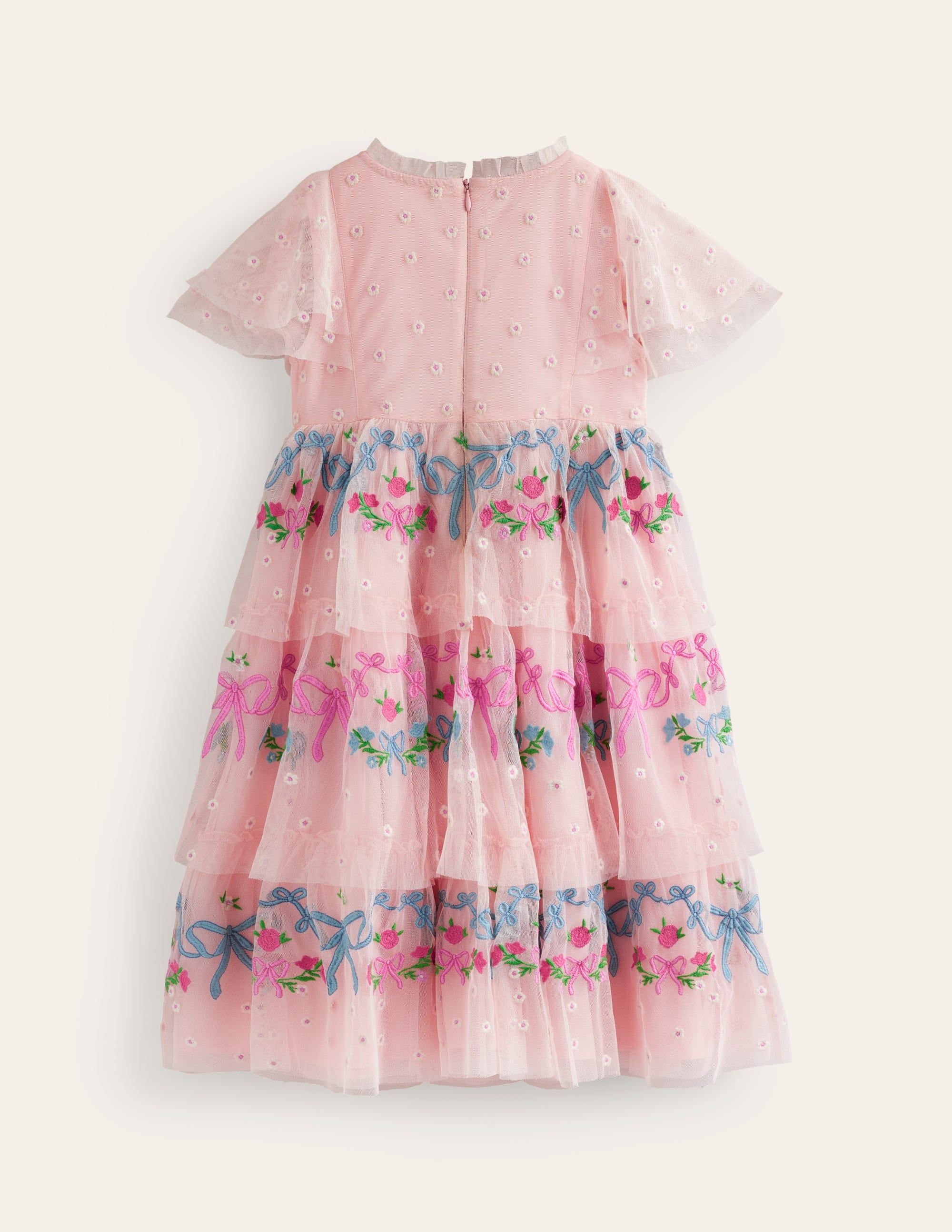 Robe brodée en tulle-Rose Provence poudré - Image 2