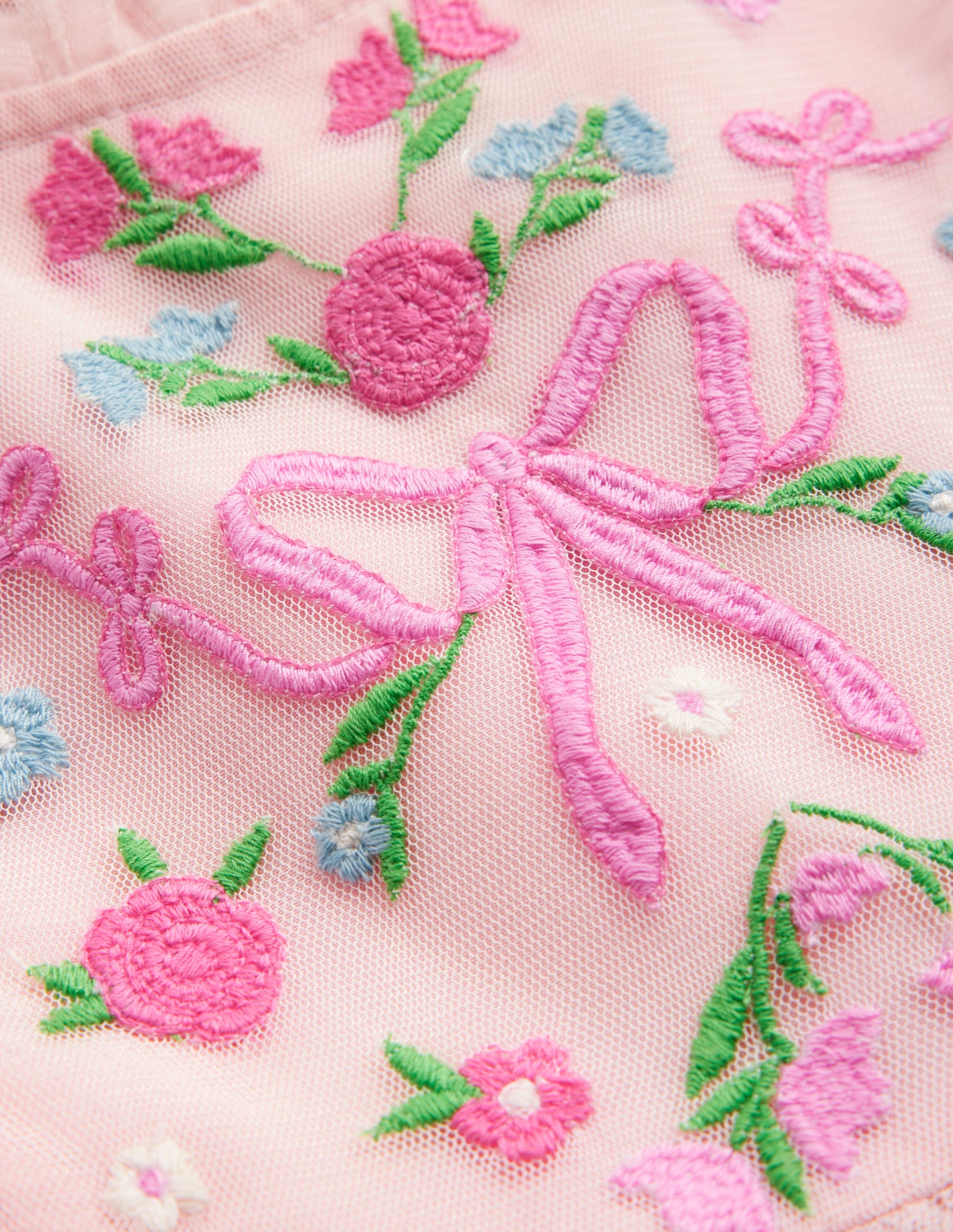 Robe brodée en tulle-Rose Provence poudré-3