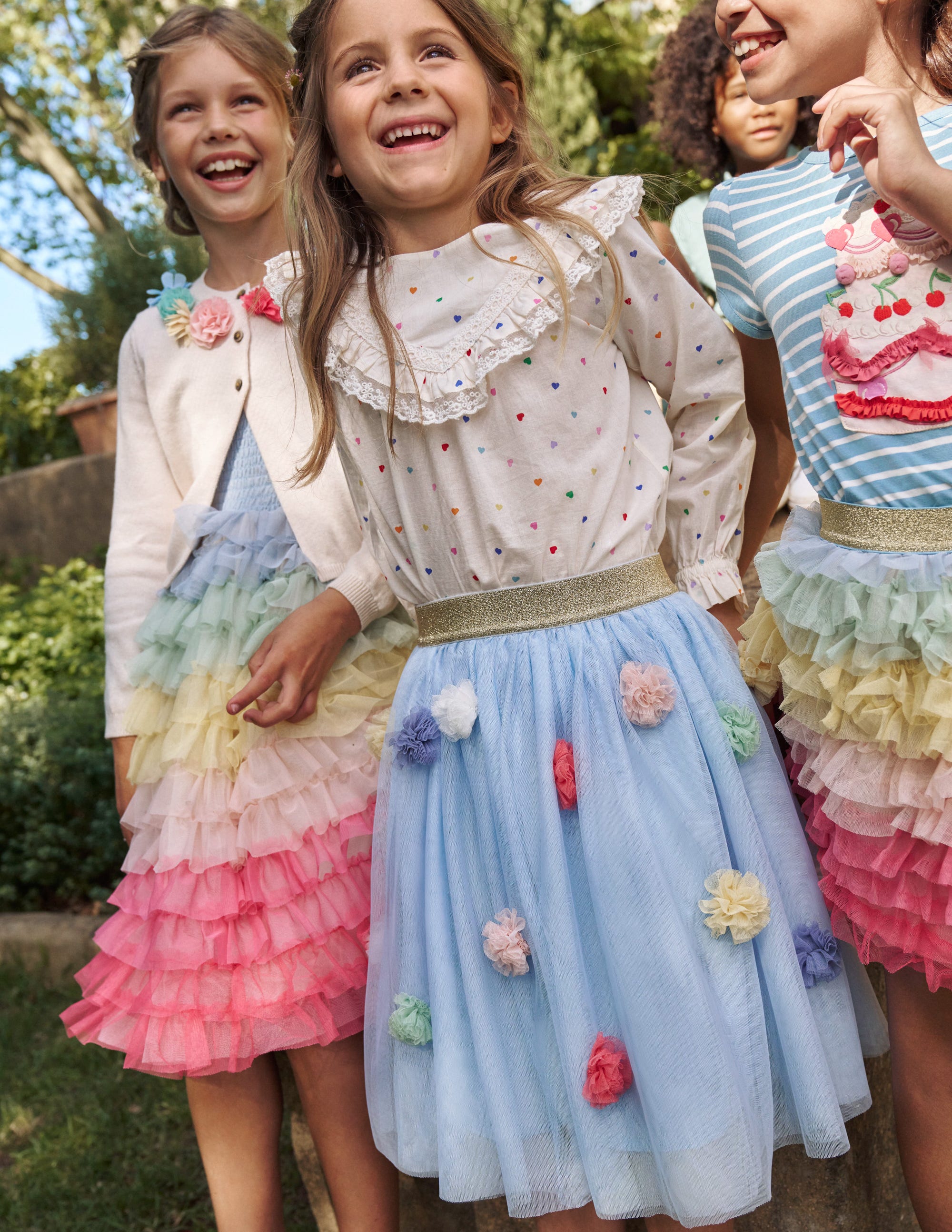 Jupe midi en tulle à pompons-Bleu Provence - Image 4