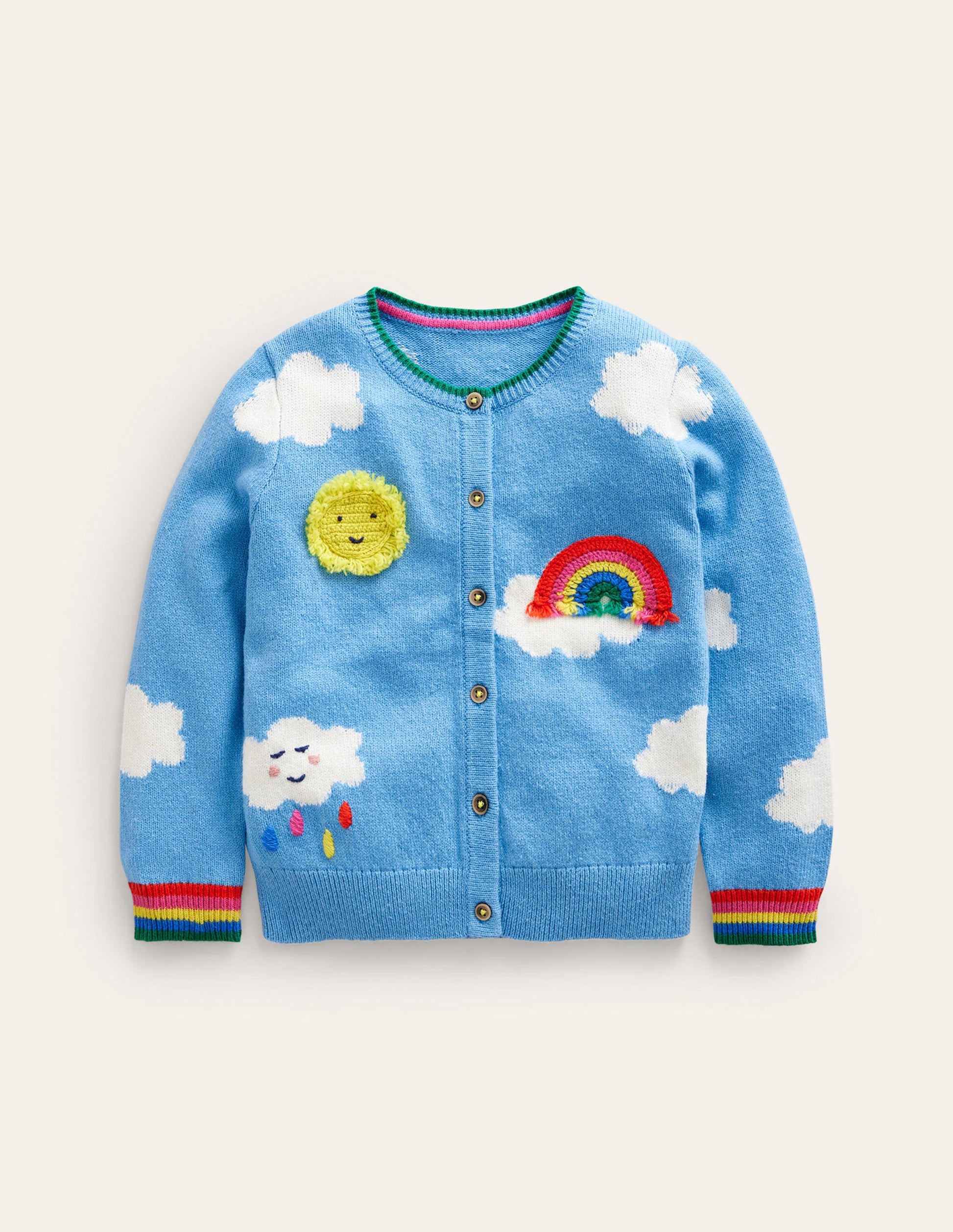 Strickjacke mit gehäkelten Applikationen-Vintage-Blau Wetter-1