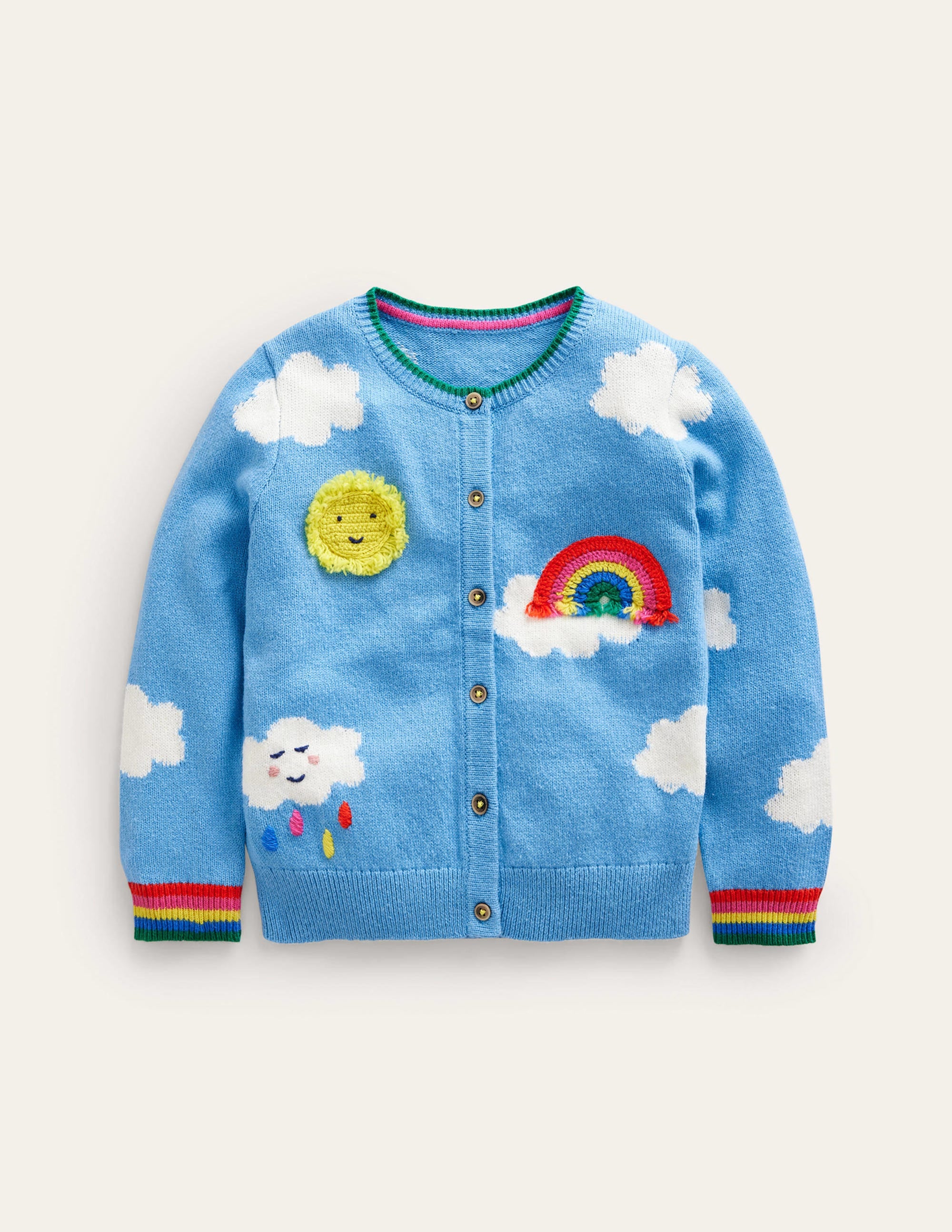 Strickjacke mit gehäkelten Applikationen-Vintage-Blau Wetter - Image 1