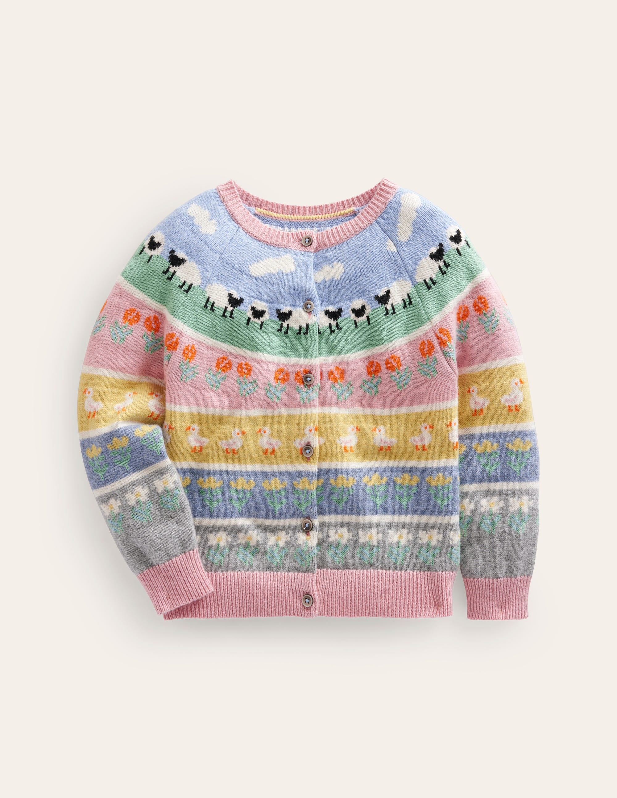 Fair-Isle-Strickjacke-Mandelrosa Ostern Tiere - Image 1