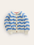 Gewebte Blouson-Strickjacke-Blau, Naturweiß Streifen