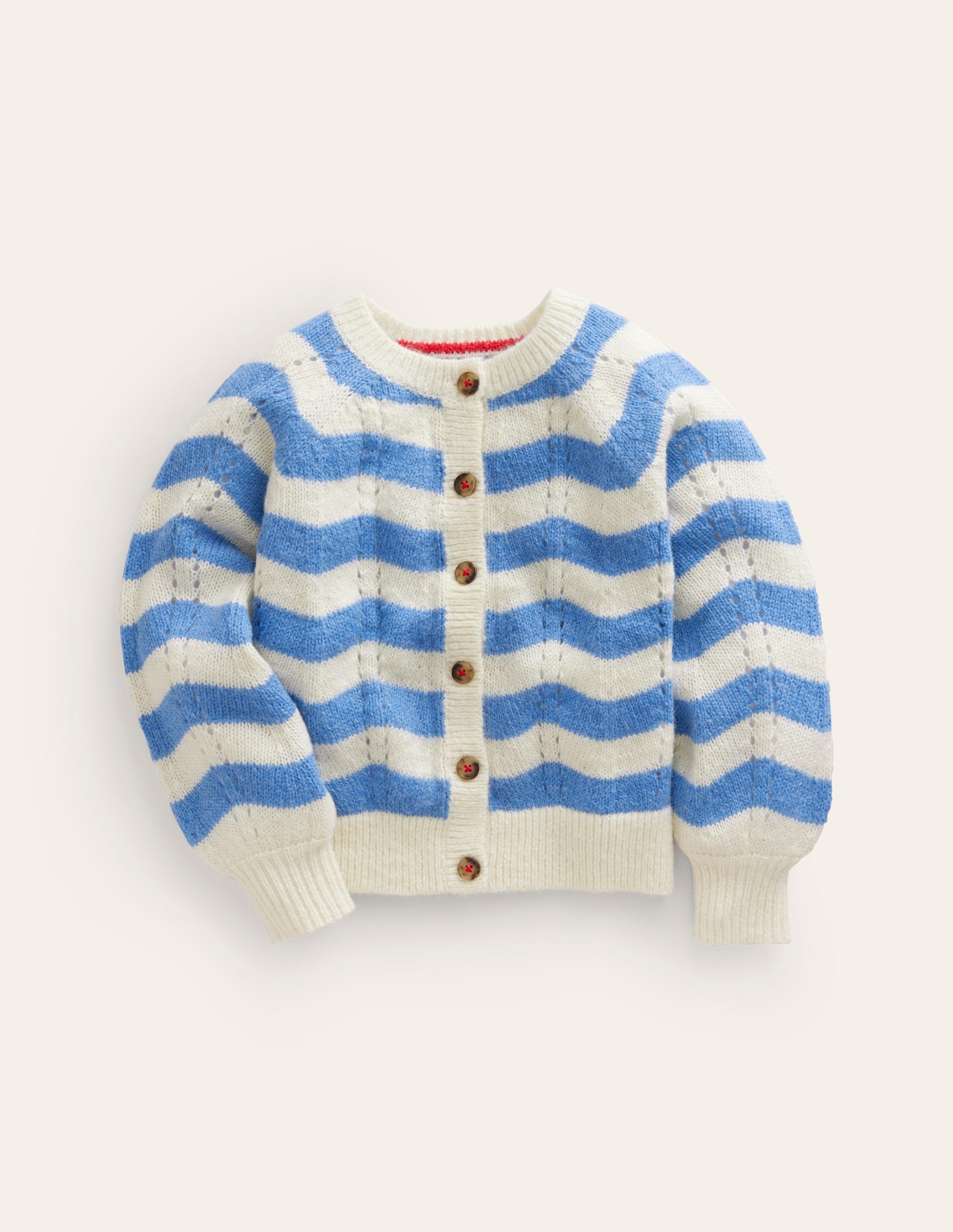 Gewebte Blouson-Strickjacke-Blau, Naturweiß Streifen-1