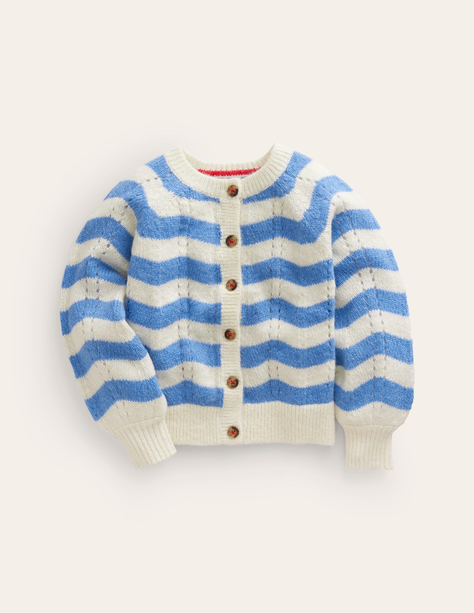 Gewebte Blouson-Strickjacke-Blau, Naturweiß Streifen - Image 1