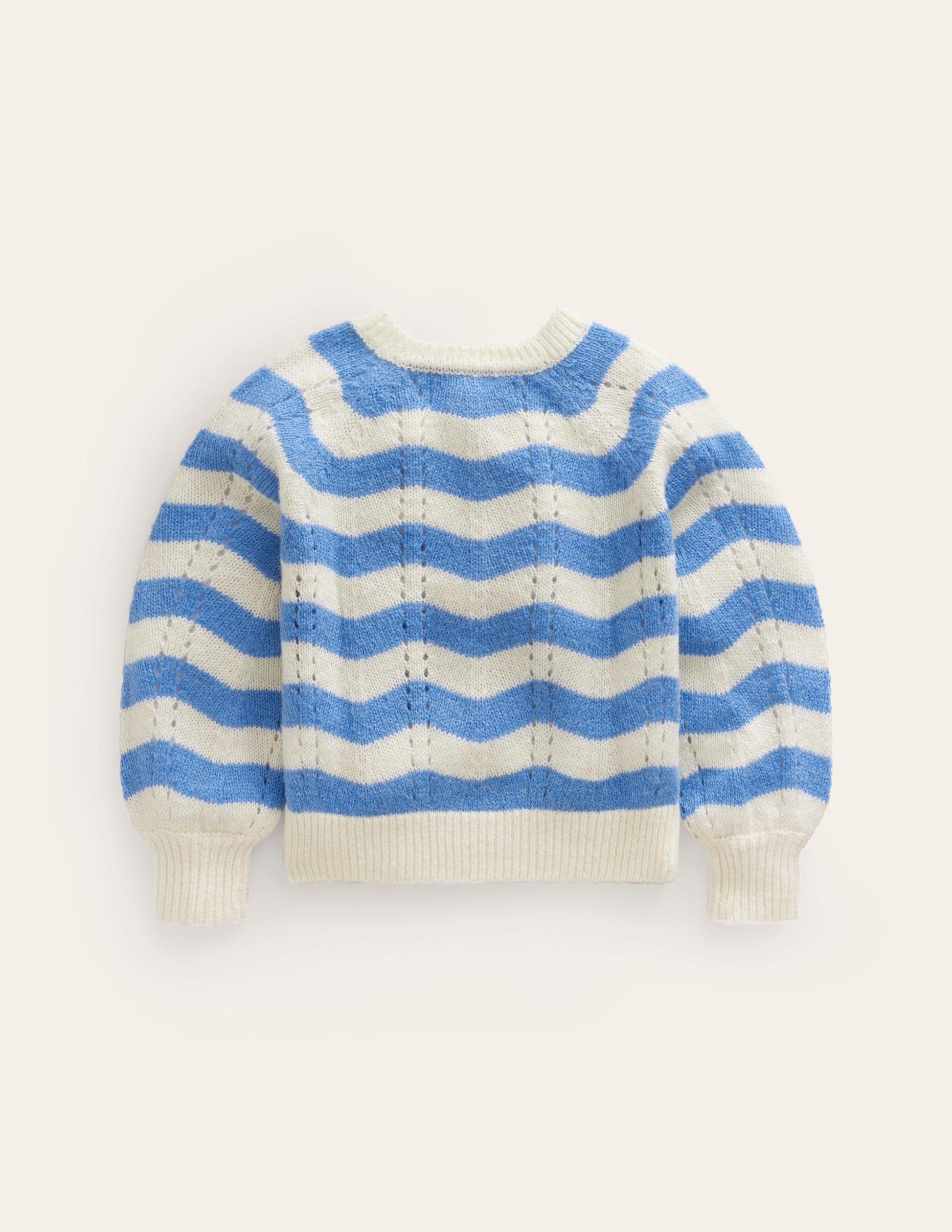 Gewebte Blouson-Strickjacke-Blau, Naturweiß Streifen-2