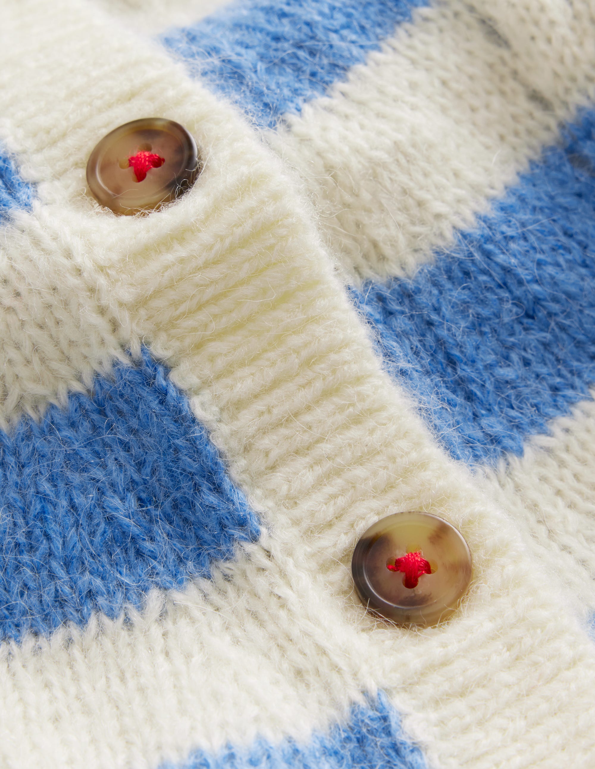 Gewebte Blouson-Strickjacke-Blau, Naturweiß Streifen - Image 3