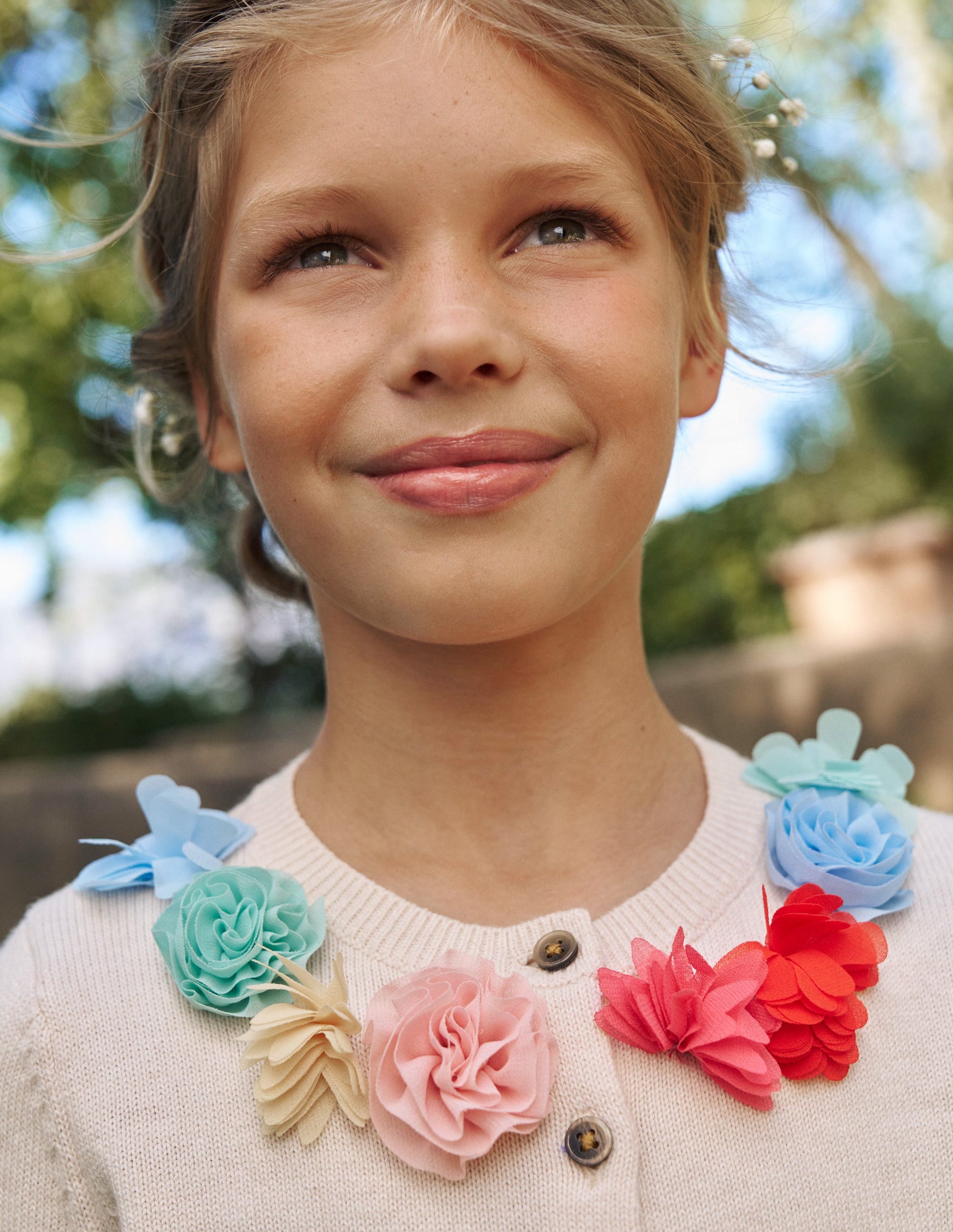 Strickjacke mit Tüllblumen für besondere Anlässe-Naturweiß-5