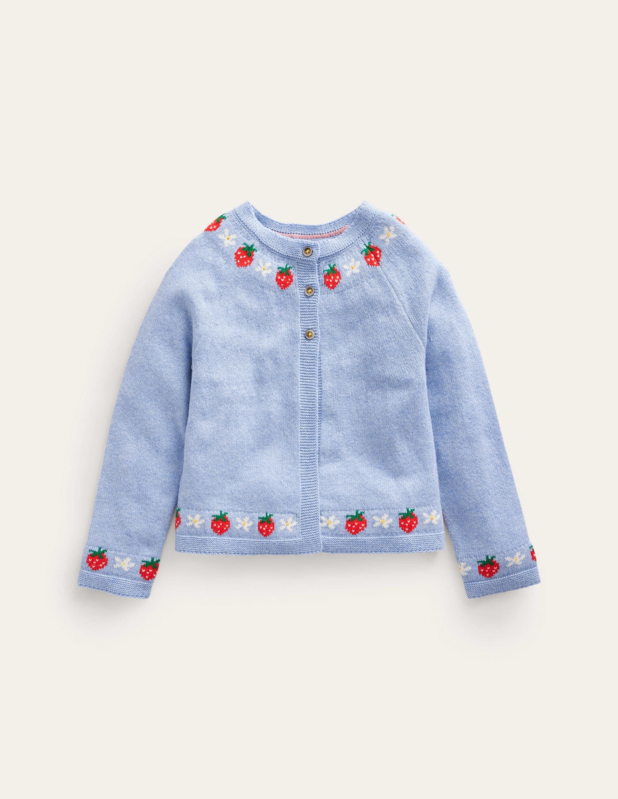 Embroidered Cardigan-Vintage Blue Strawberries - Image 1