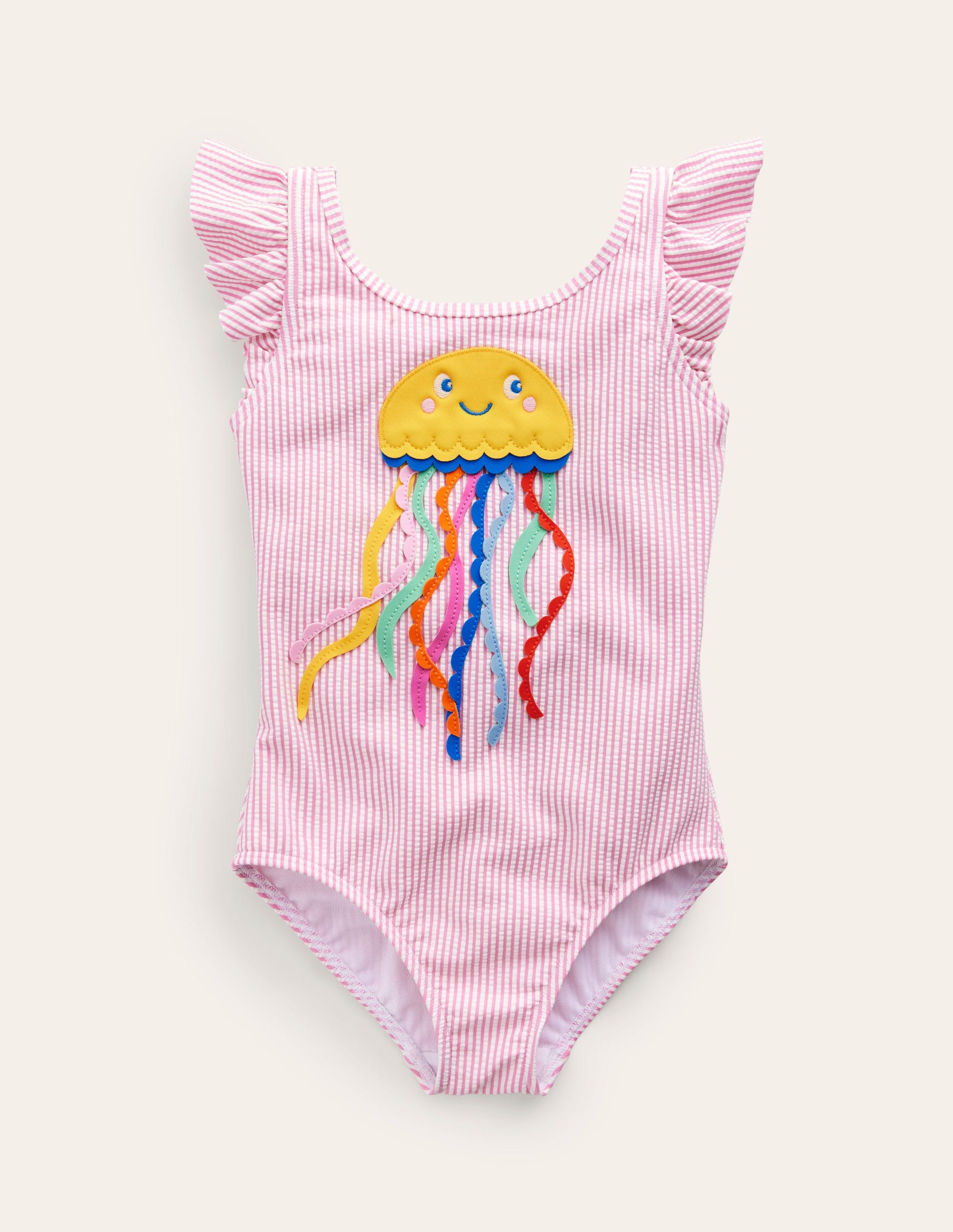 Logo Flutter Sleeve Swimsuit-Pink Ticking Jellyfish-1