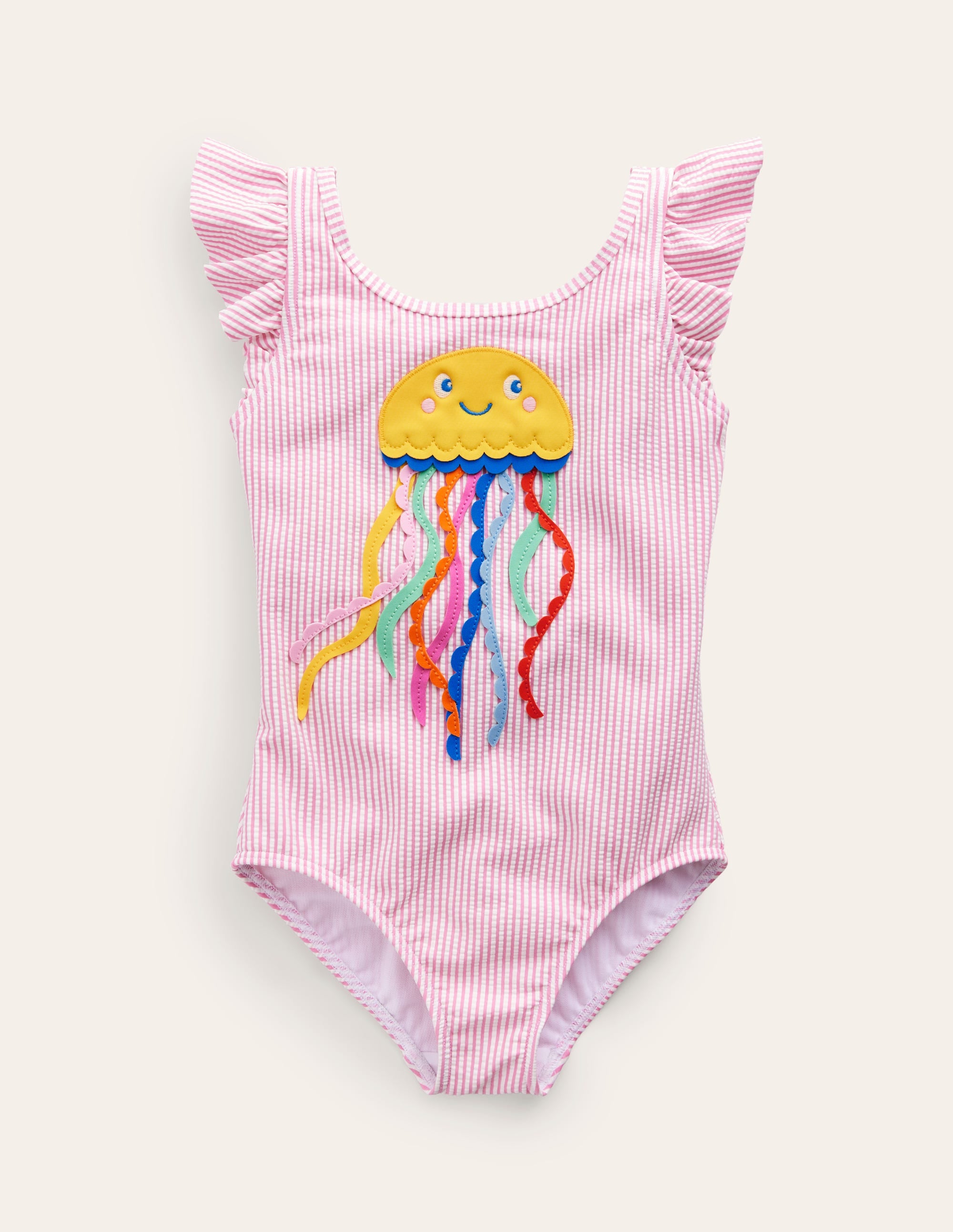 Logo Flutter Sleeve Swimsuit-Pink Ticking Jellyfish - Image 1