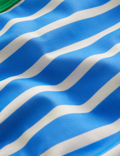 Bikini-Set mit Racerback-Blau, Naturweiß Streifen