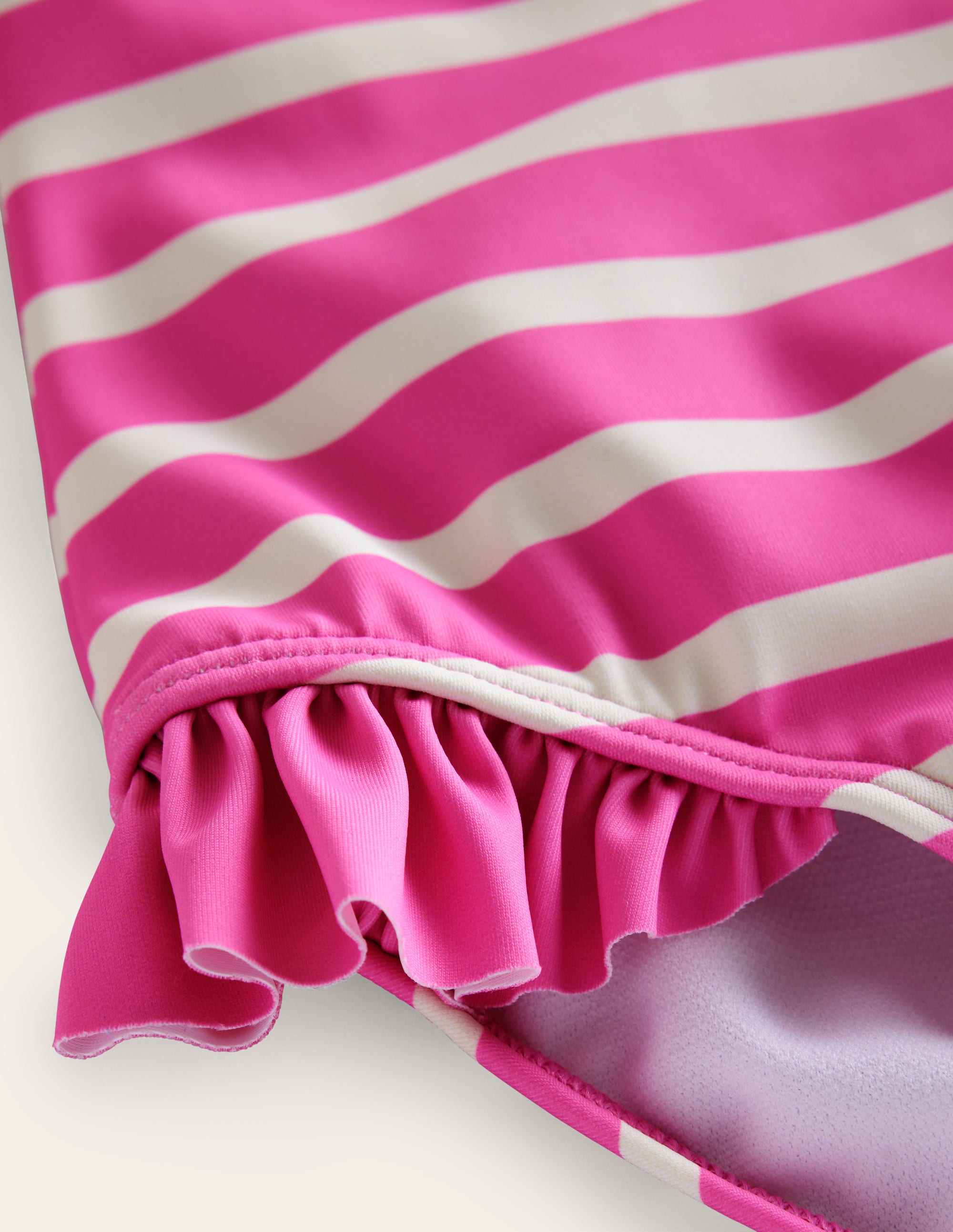 Long Sleeve Frilly Swimsuit-Pink, Ivory Stripe - Image 3