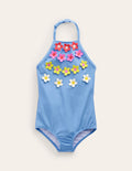 Maillot de bain dos-nu aérien-Fleur multi bleu