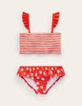 Hübscher Bikini mit Smokdetails-Mohnblumenrot Punkte