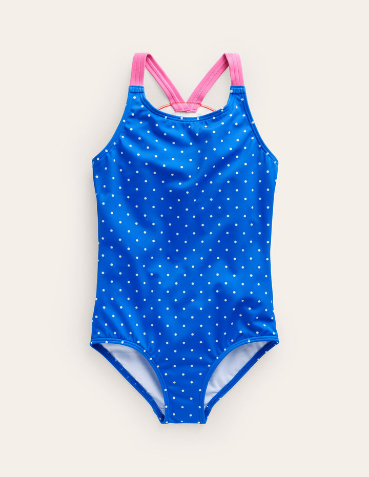 Logo Back Swimsuit-Blue Spot Rainbow