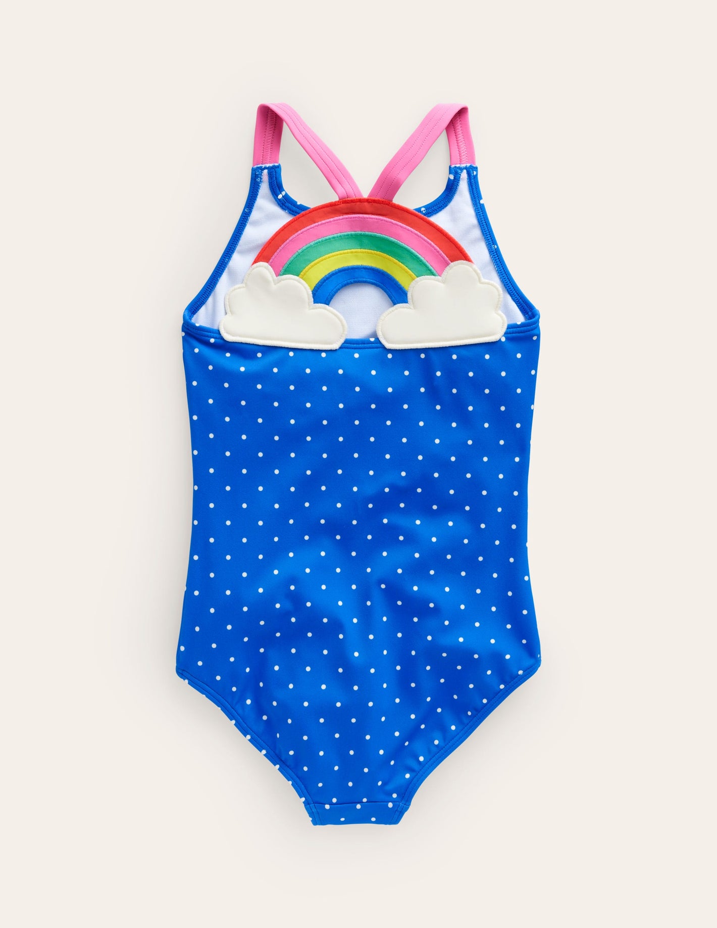 Badeanzug mit Logo hinten-Blau Punkte Regenbogen