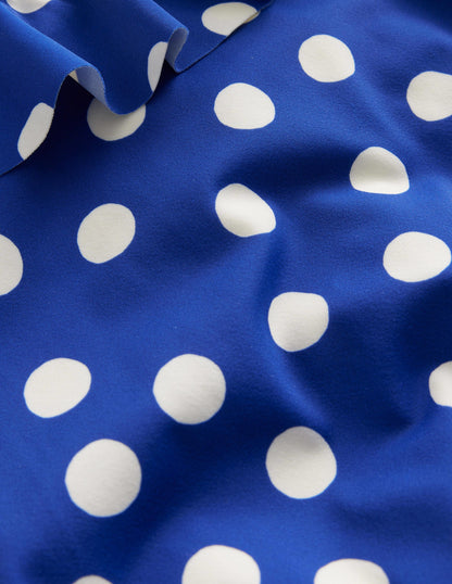 Badeanzug mit einem Träger und Rüschen-Marineblau, Naturweiße Punkte-3