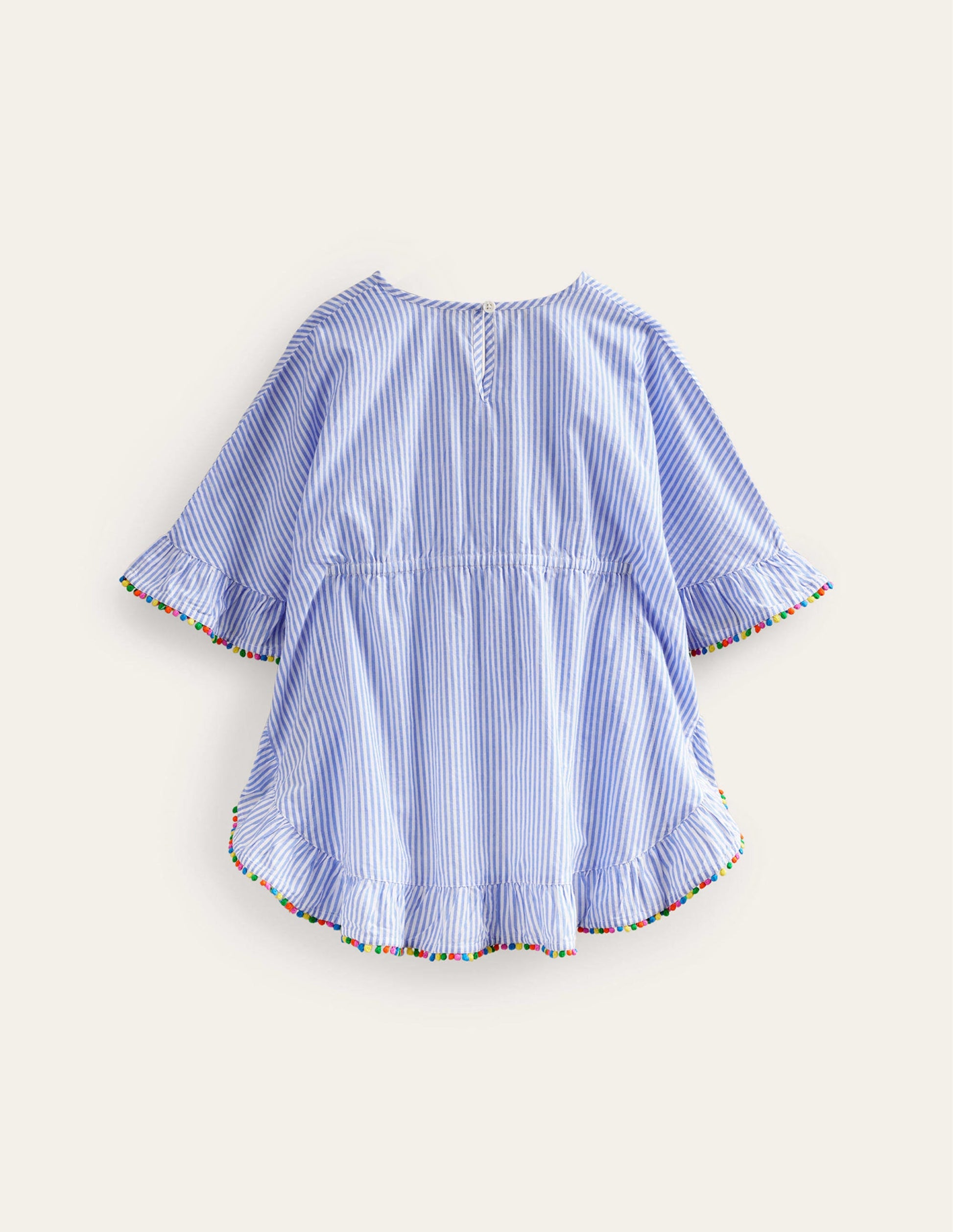 Poncho-Kaftan mit Bommelbesatz-Blau/Naturweiß Gestreift-2