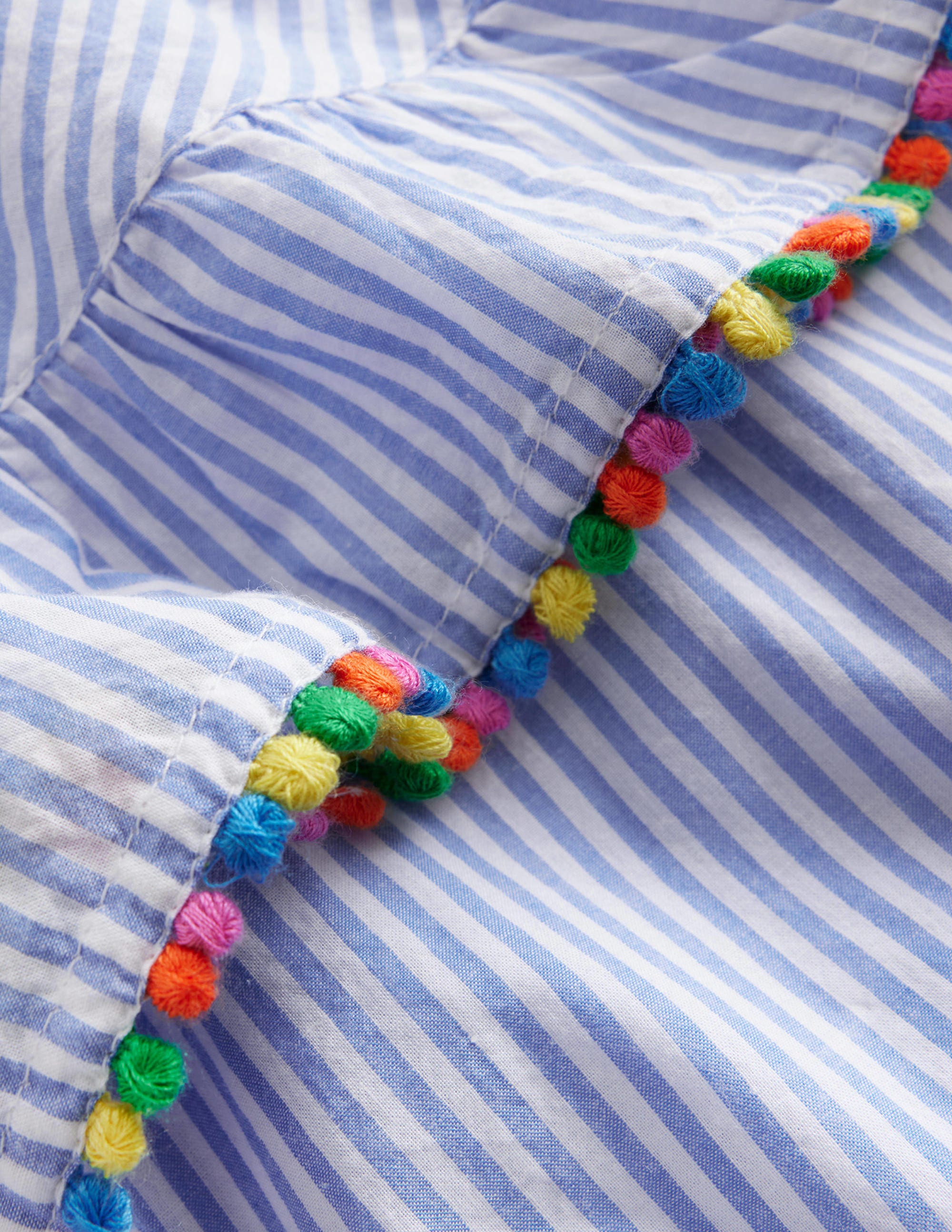 Poncho-Kaftan mit Bommelbesatz-Blau/Naturweiß Gestreift - Image 3