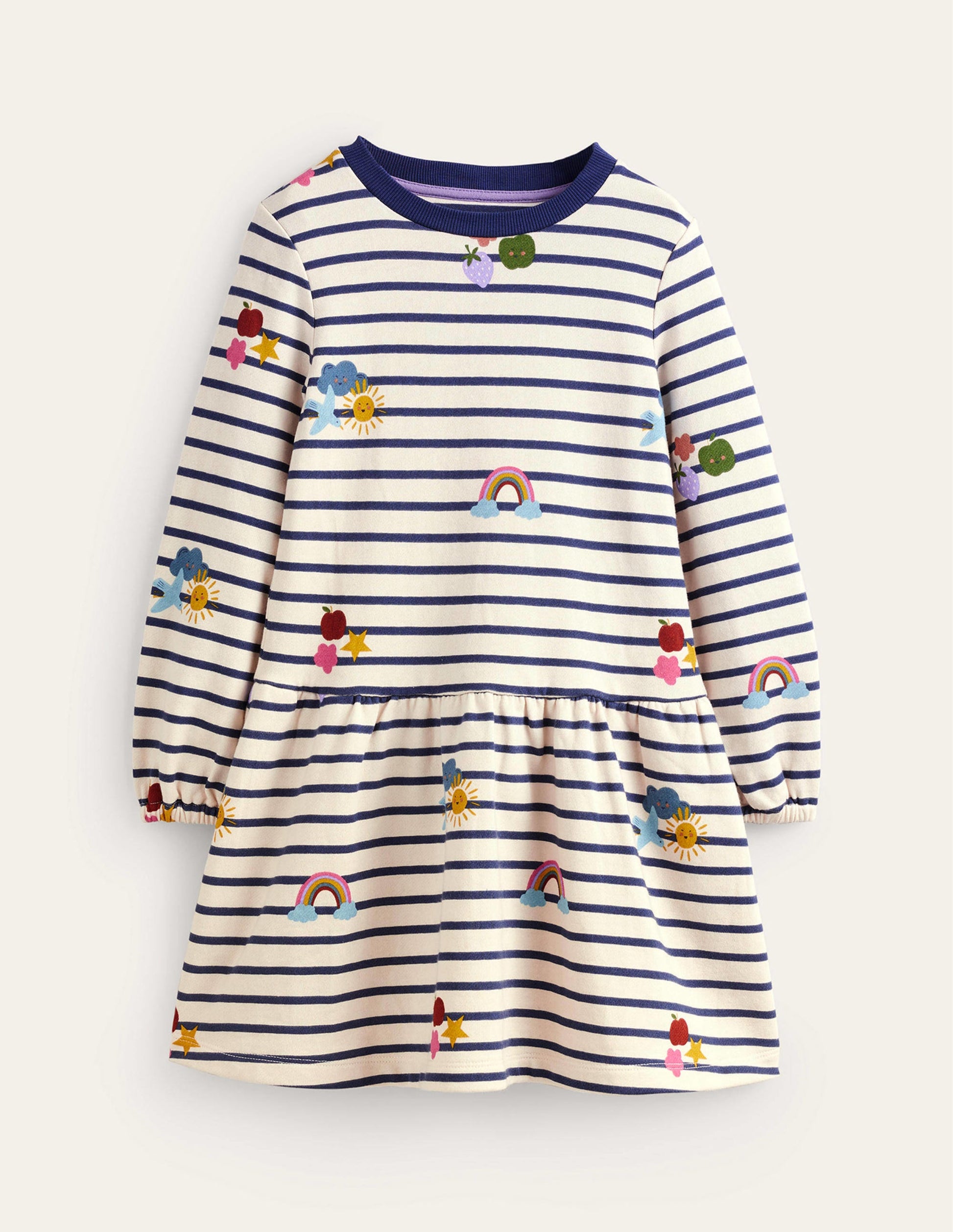 Printed Sweatshirt Dress-Stripe Rainbow Clouds-1