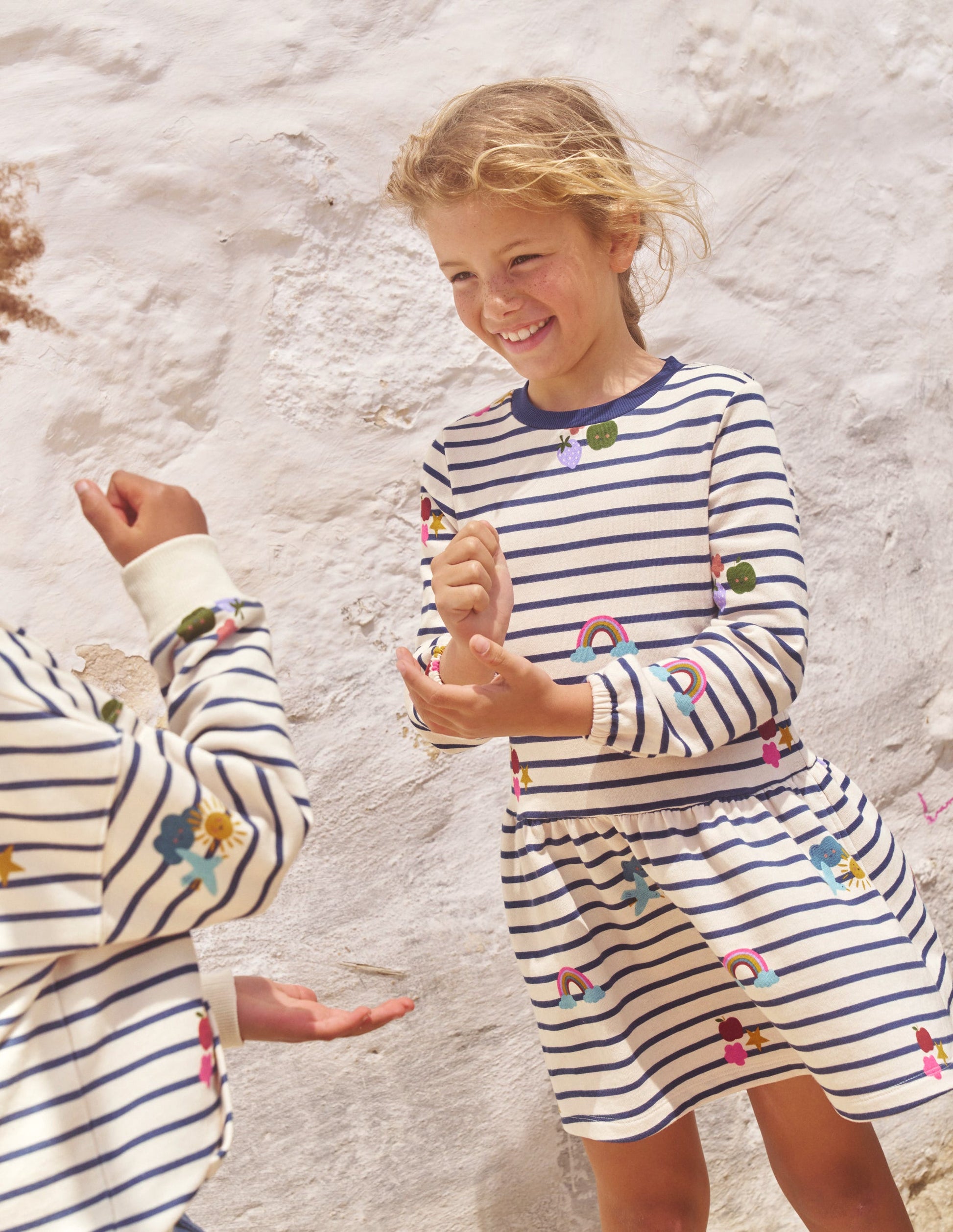 Printed Sweatshirt Dress-Stripe Rainbow Clouds-4