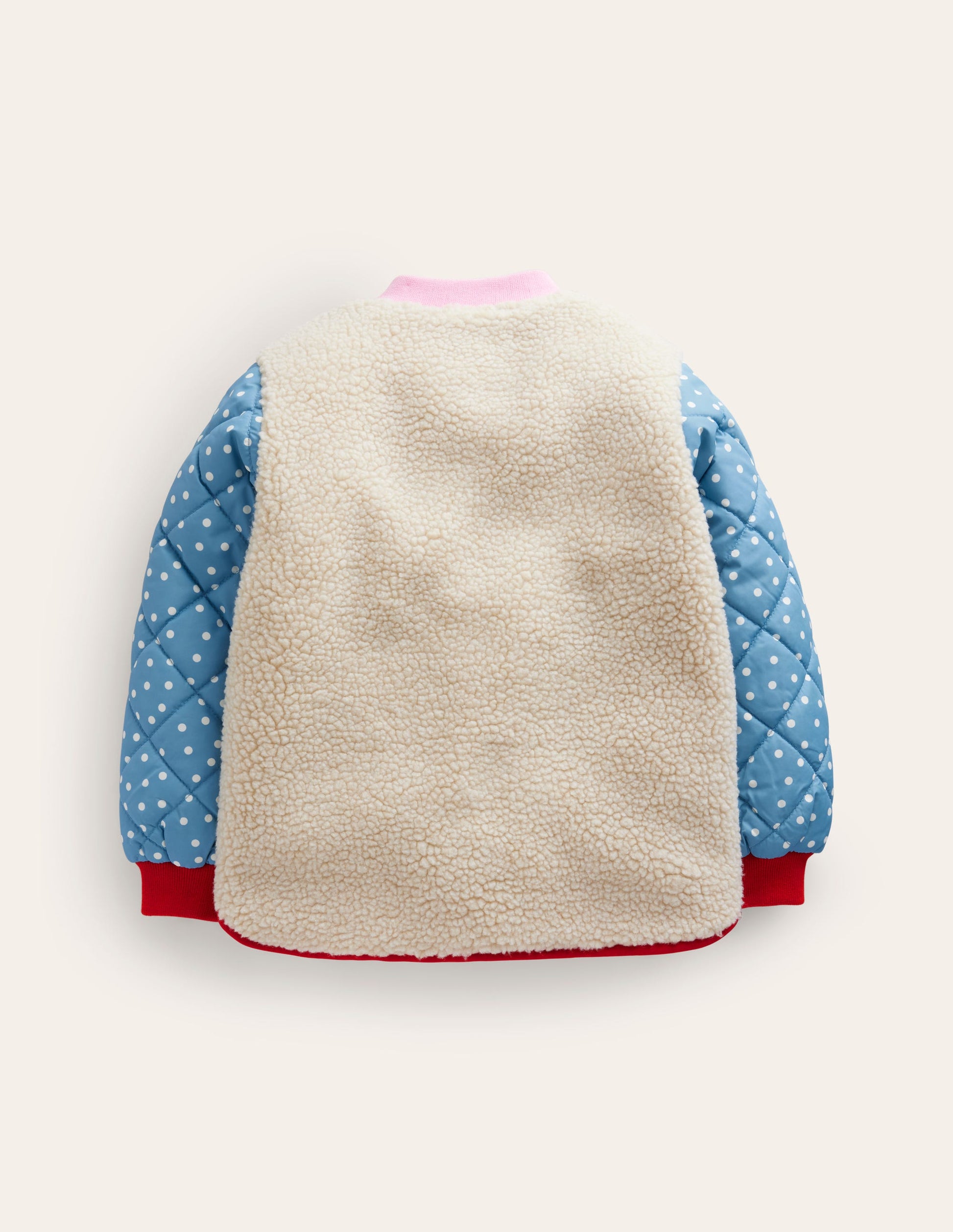 Bomberjacke aus Borg-Mix-Naturweiß/Blockfarben Punkte-2