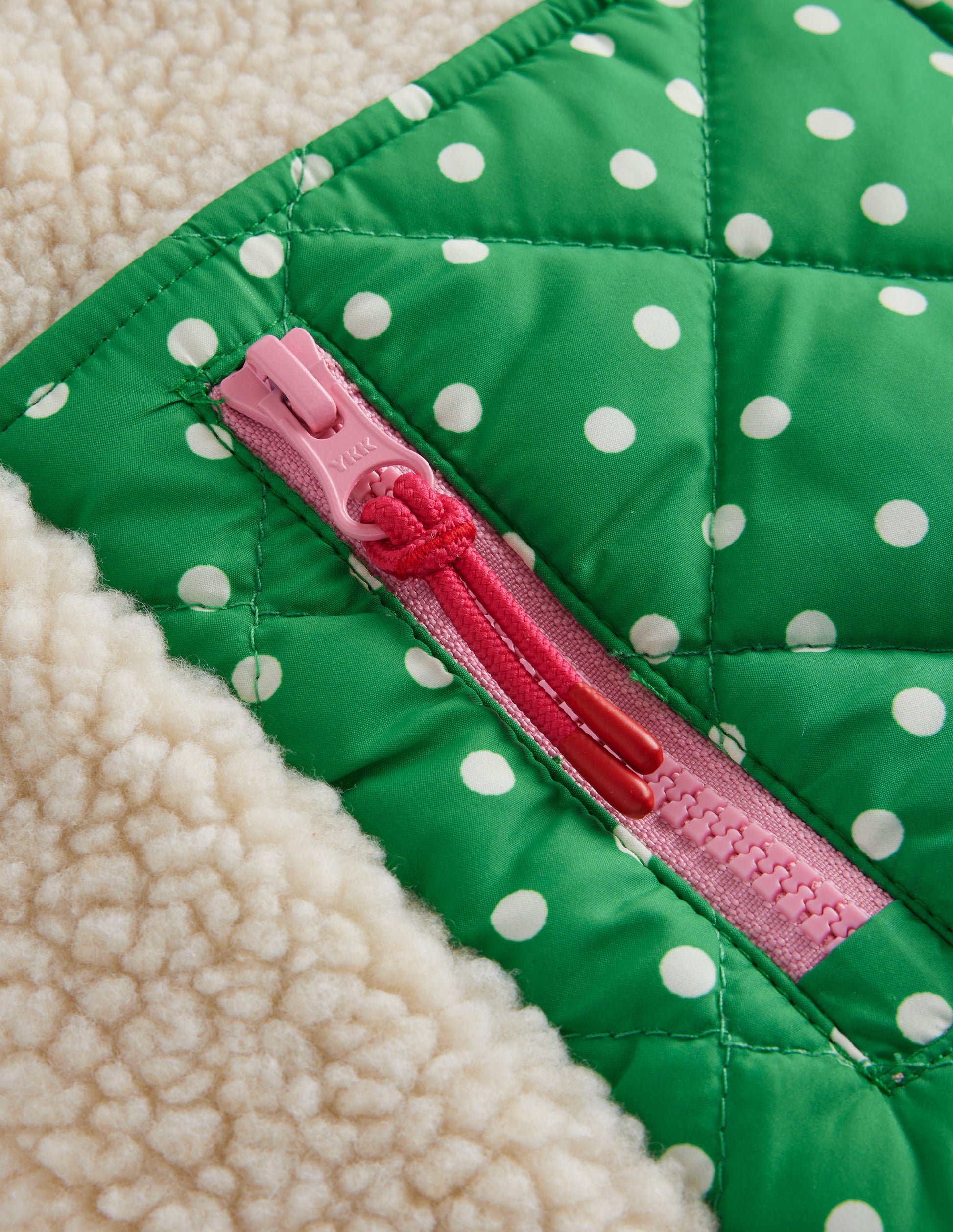 Bomberjacke aus Borg-Mix-Naturweiß/Blockfarben Punkte-3