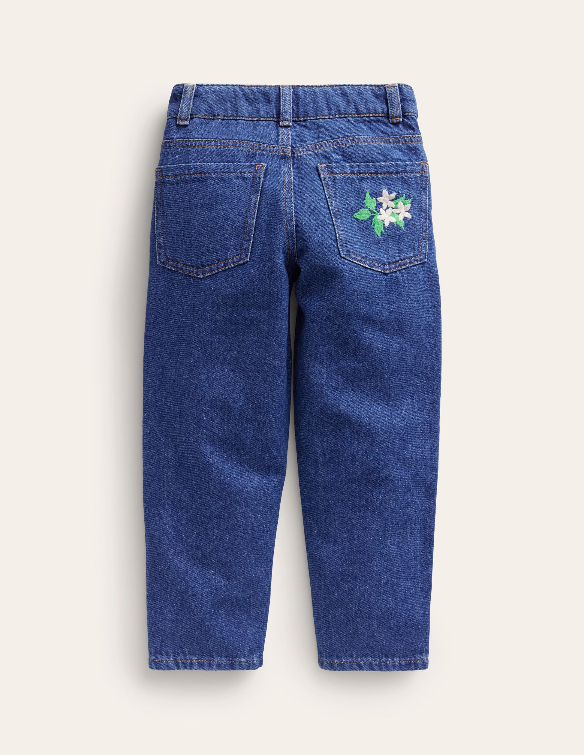 Jean droit décontracté-Broderie denim moyen-2