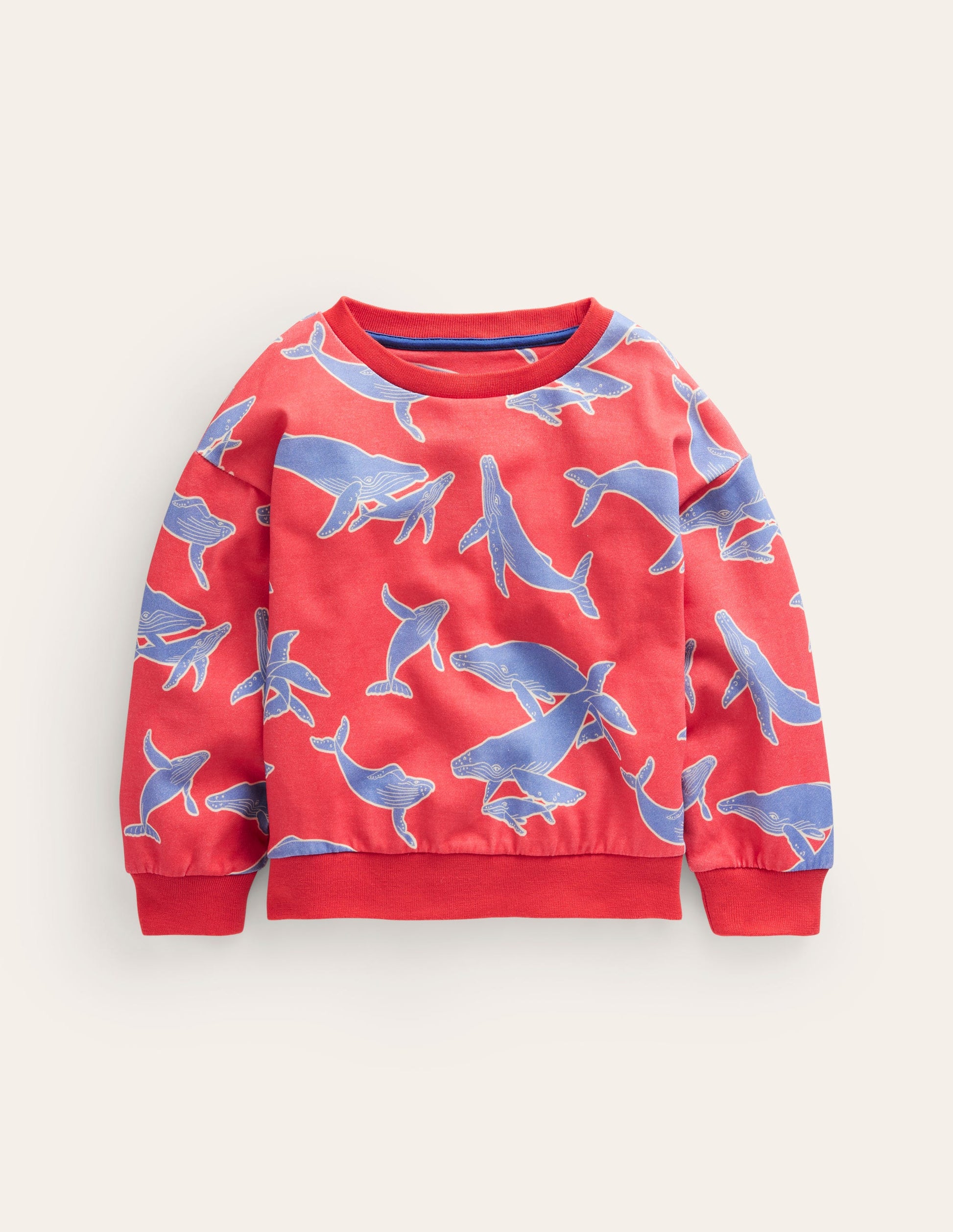 Printed Relaxed Sweatshirt-Jam Red Whales-1