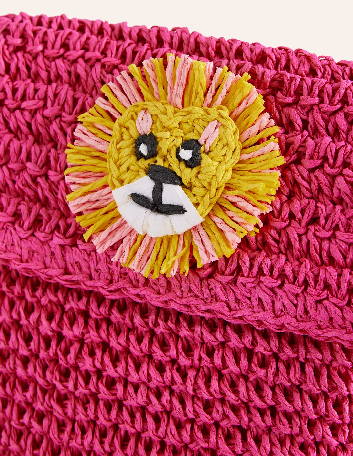 Cross-Body Straw Bag-Pink Lion Appliqué