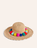 Chapeau de paille avec pompons multicolores-Pompons multi