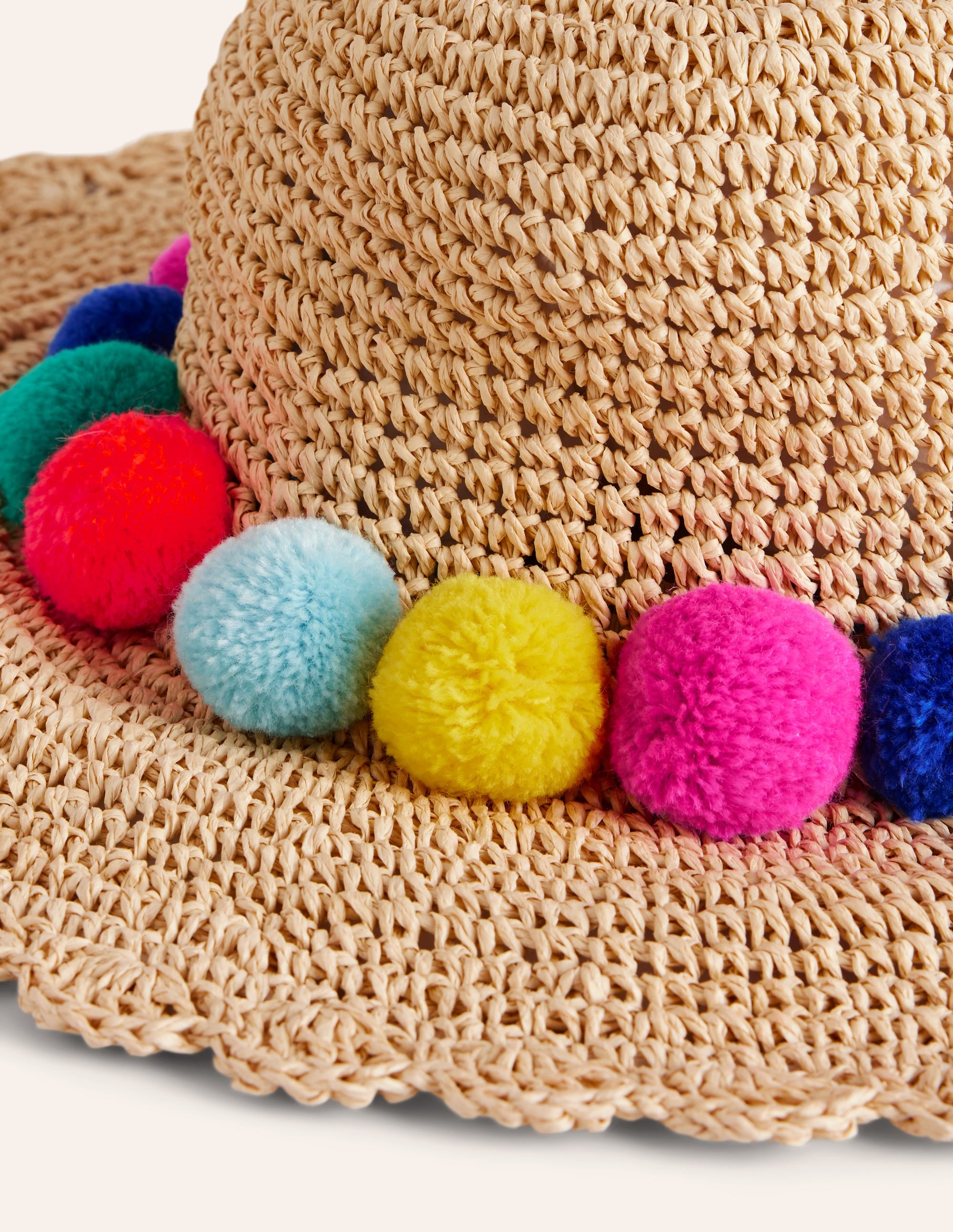 Chapeau de paille avec pompons multicolores-Pompons multi - Image 2