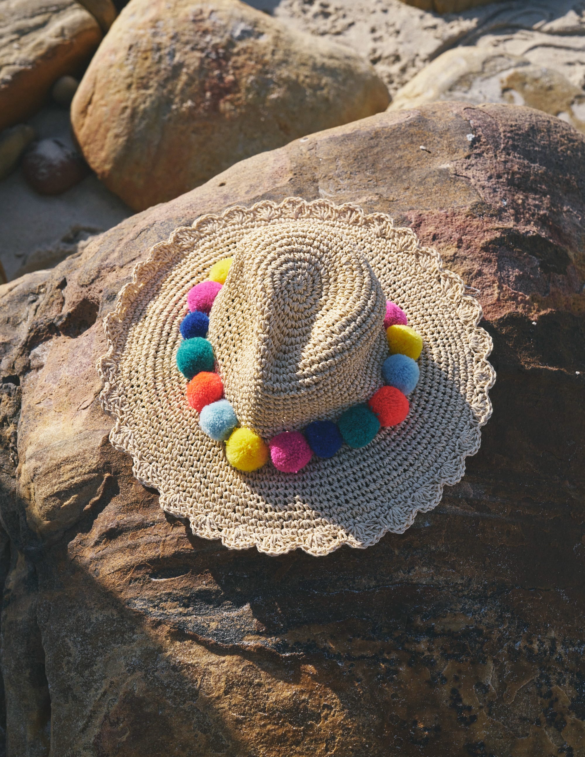Chapeau de paille avec pompons multicolores-Pompons multi - Image 3