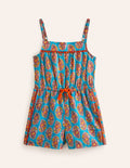 Combishort de vacances tissé-Motif cachemire bleu azur