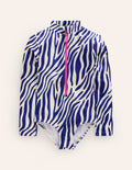 Langärmeliger Badeanzug-Saphirblau Zebra