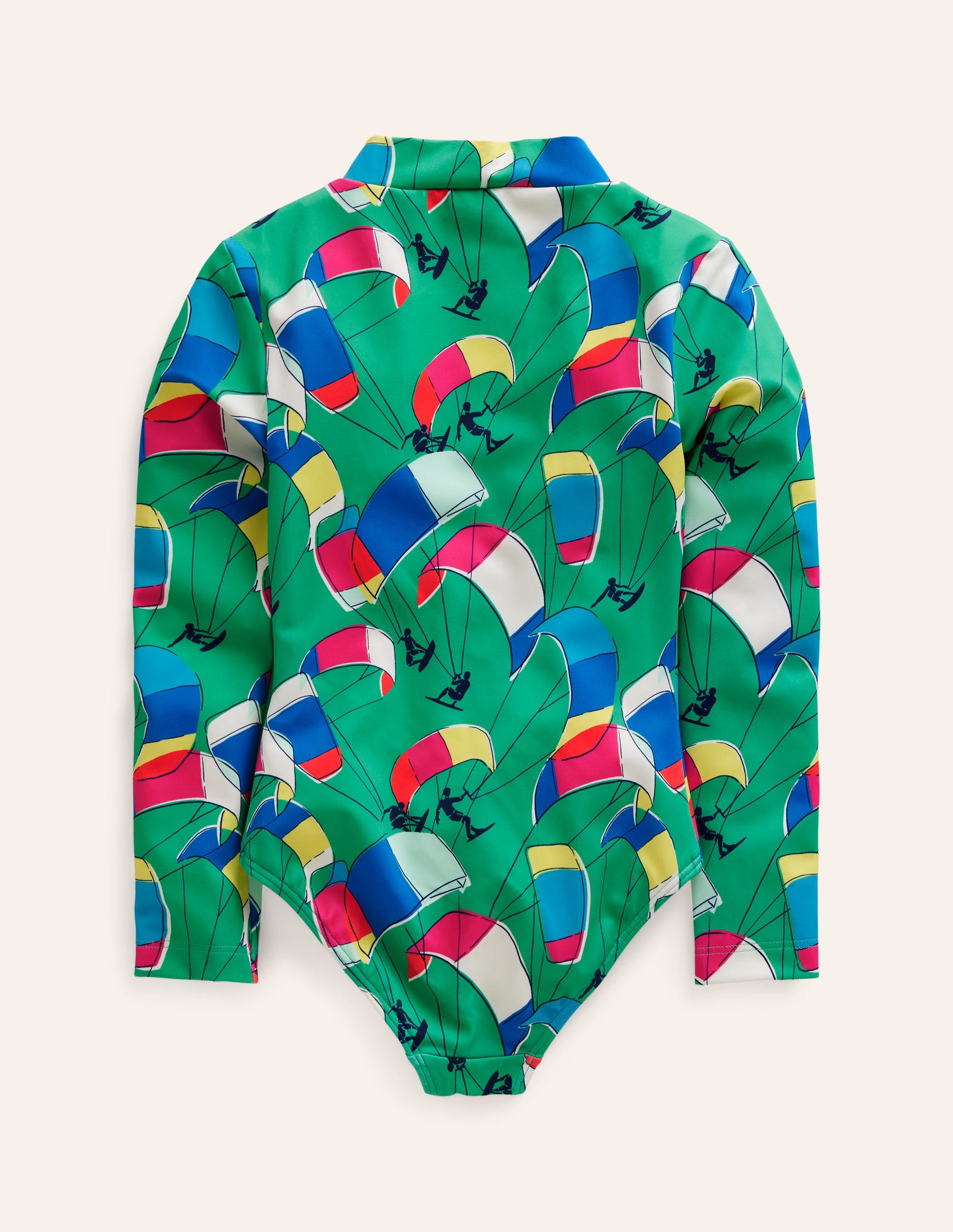 Maillot de bain à manches longues-Kite surfeurs vert petit pois-2