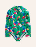 Maillot de bain à manches longues-Kite surfeurs vert petit pois