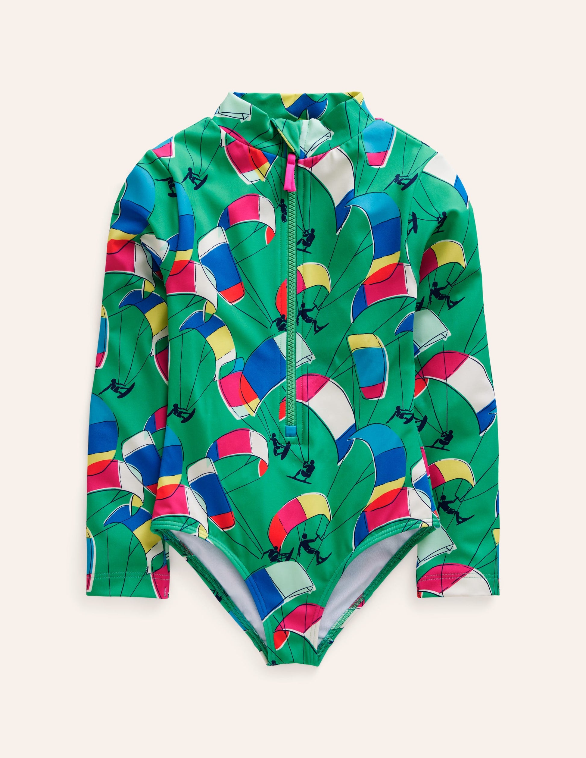 Maillot de bain à manches longues-Kite surfeurs vert petit pois-1