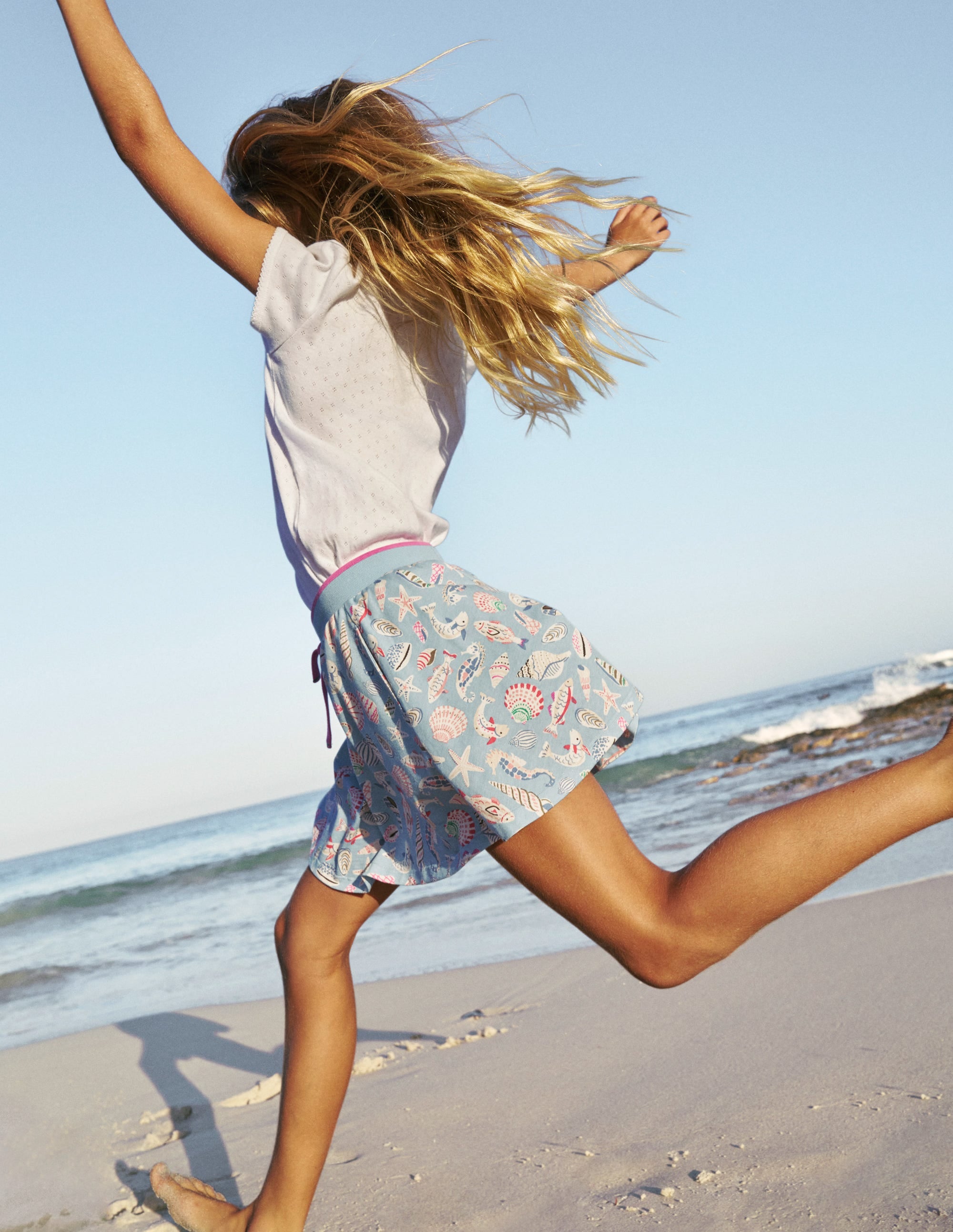 Gemusterter Jersey-Skort-Vintage-Blau Meeresküste - Image 5