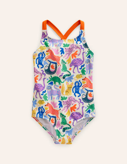Maillot de bain imprimé croisé dans le dos-Copains de safari multi-2