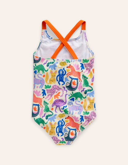 Maillot de bain imprimé croisé dans le dos-Copains de safari multi-3