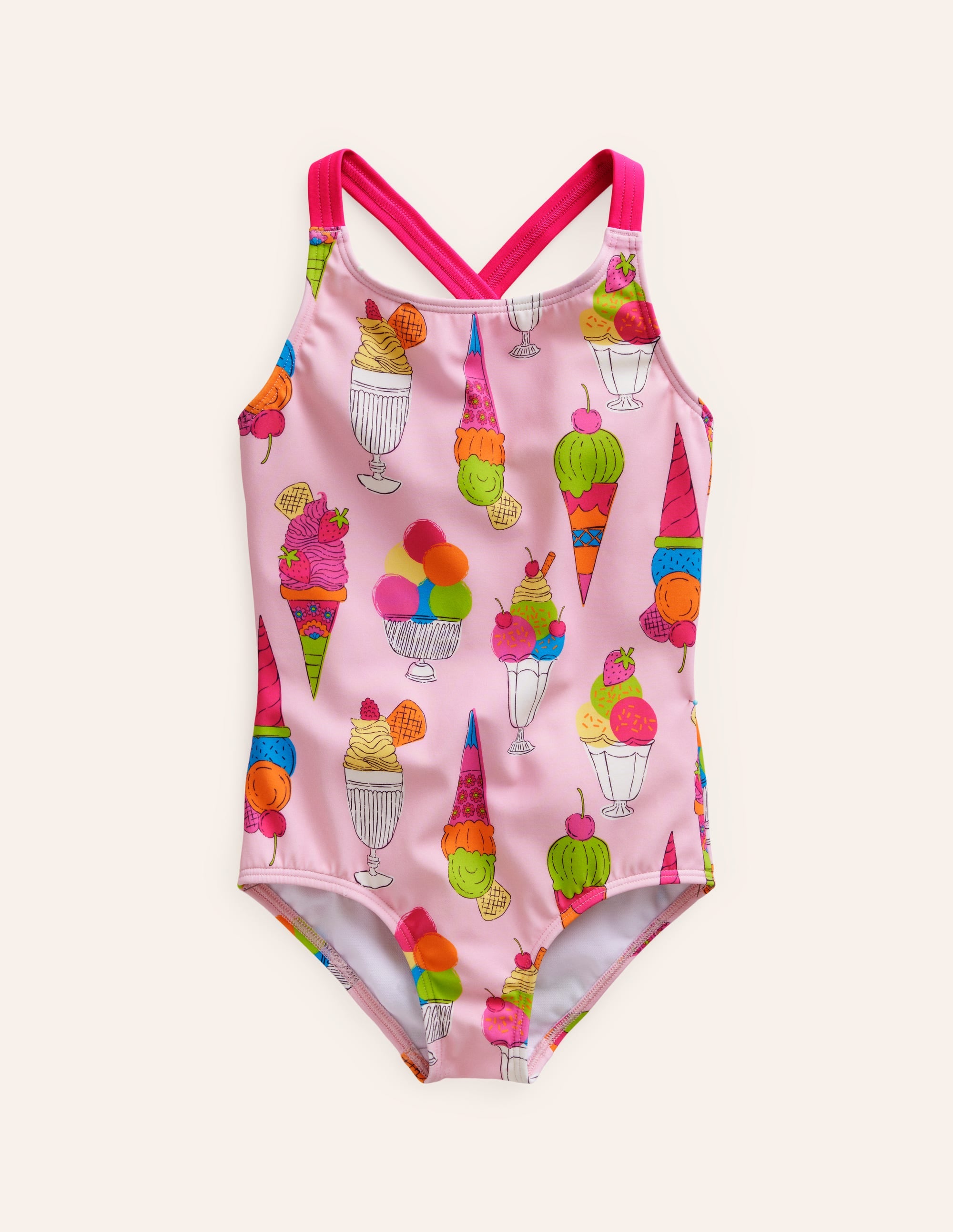 Maillot de bain imprimé croisé dans le dos-Glaces roses - Image 1