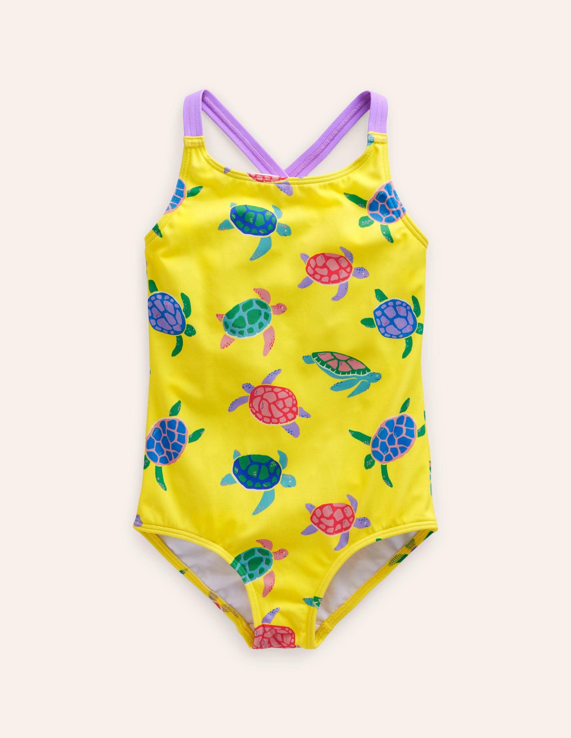 Maillot de bain imprimé croisé dans le dos-Tortues jaune zeste - Image 1