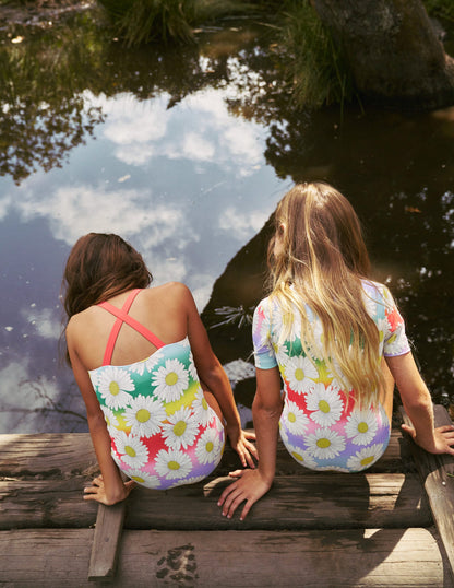 Maillot de bain imprimé croisé dans le dos-Pâquerette dégradé multi-1