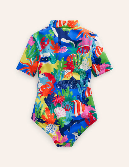 Short-sleeved Swimsuit-Multi Rainbow Reef