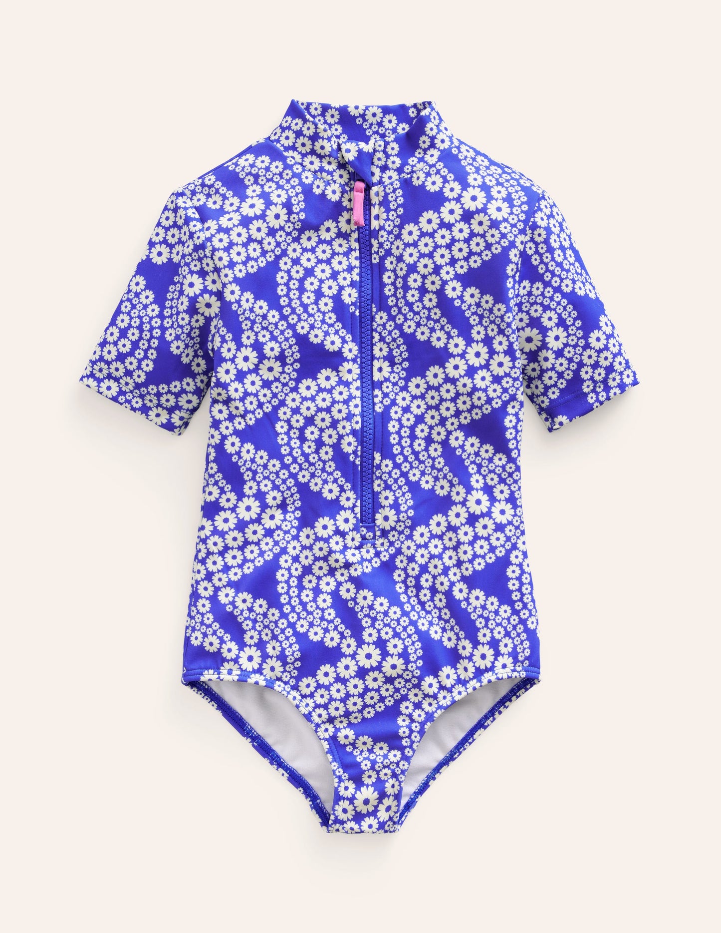 Maillot de bain à manches courtes-Vague pâquerette bleu éblouissant