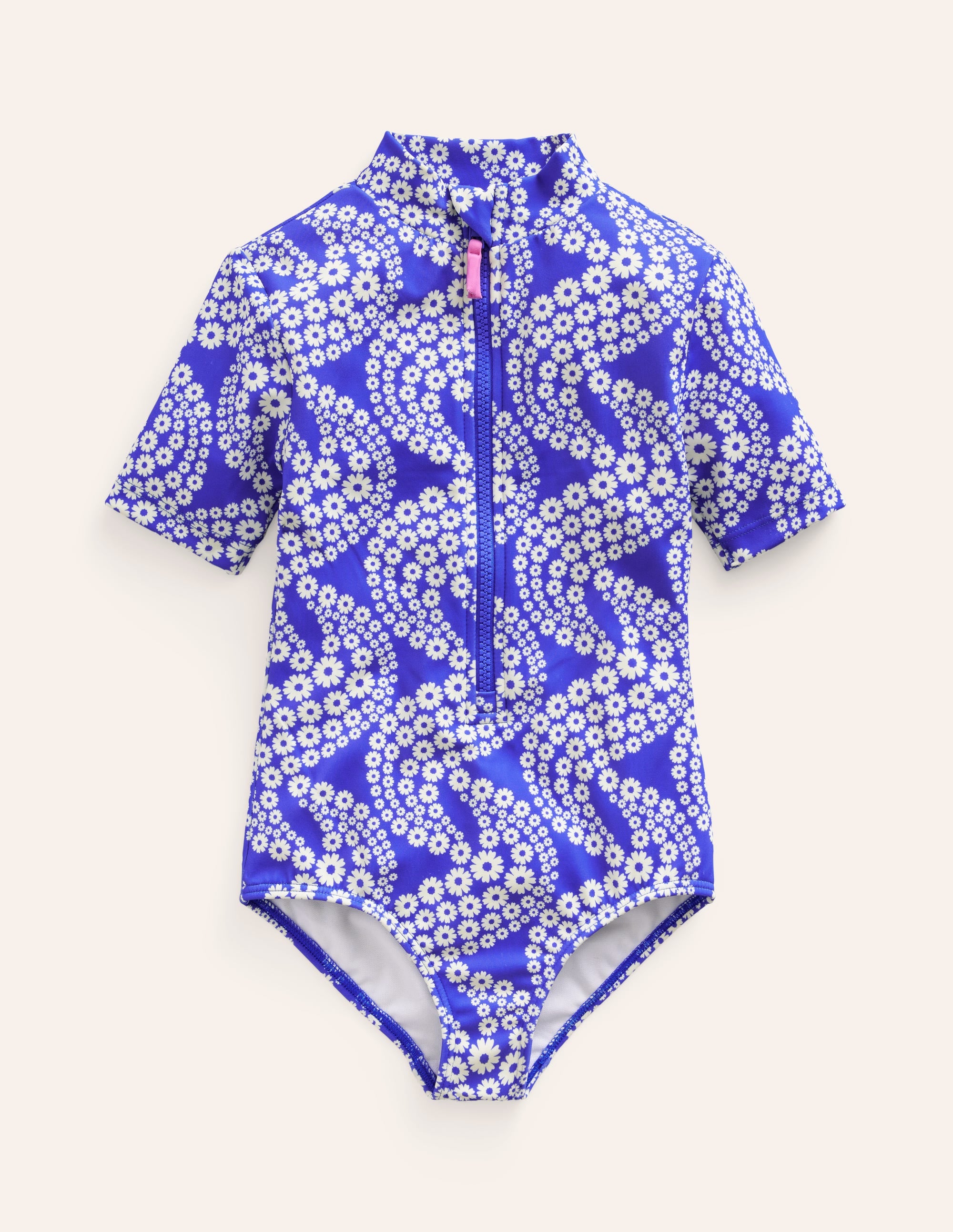 Maillot de bain à manches courtes-Vague pâquerette bleu éblouissant - Image 1